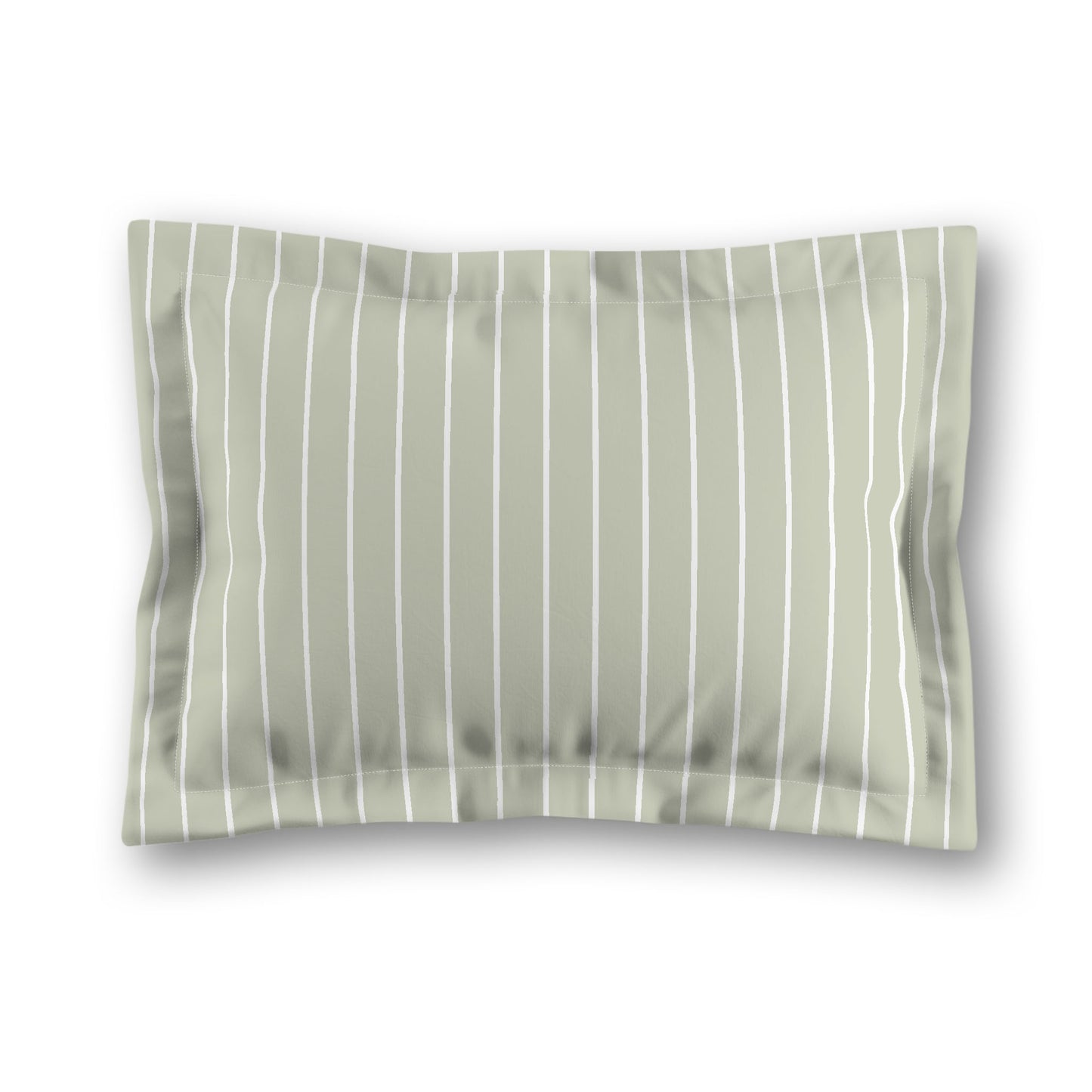 Pale Green Microfiber Sham with Flange, White Stripes on Front, White Reverse Side, King (width x length) 22 x 38 inches / 56 x 97 cm