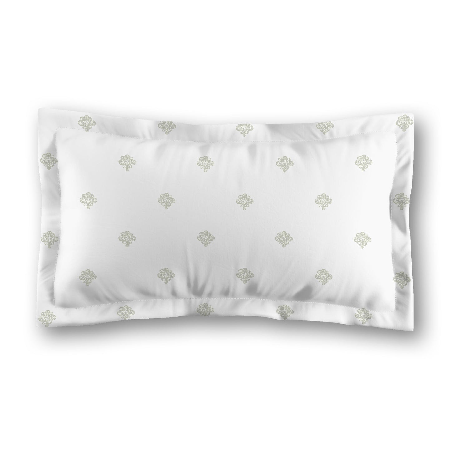 White Microfiber Pillow Sham with Flange, Pale Green Hand-painted Swizzle Motif Print, White Reverse Side, Standard (width x length) 22 x 30 inches / 56 x 76 cm