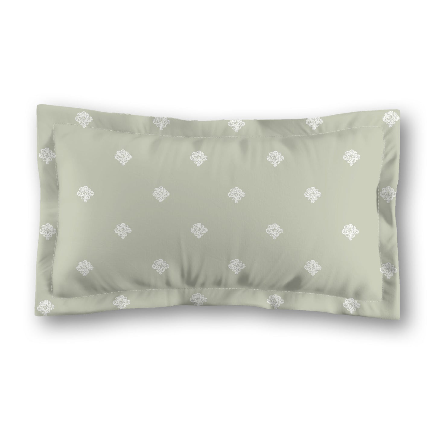 Pale Green Microfiber Pillow Sham with Flange, White Hand-painted Swizzle Motif Print, White Reverse Side, Standard (width x length) 22 x 30 inches / 56 x 76 cm