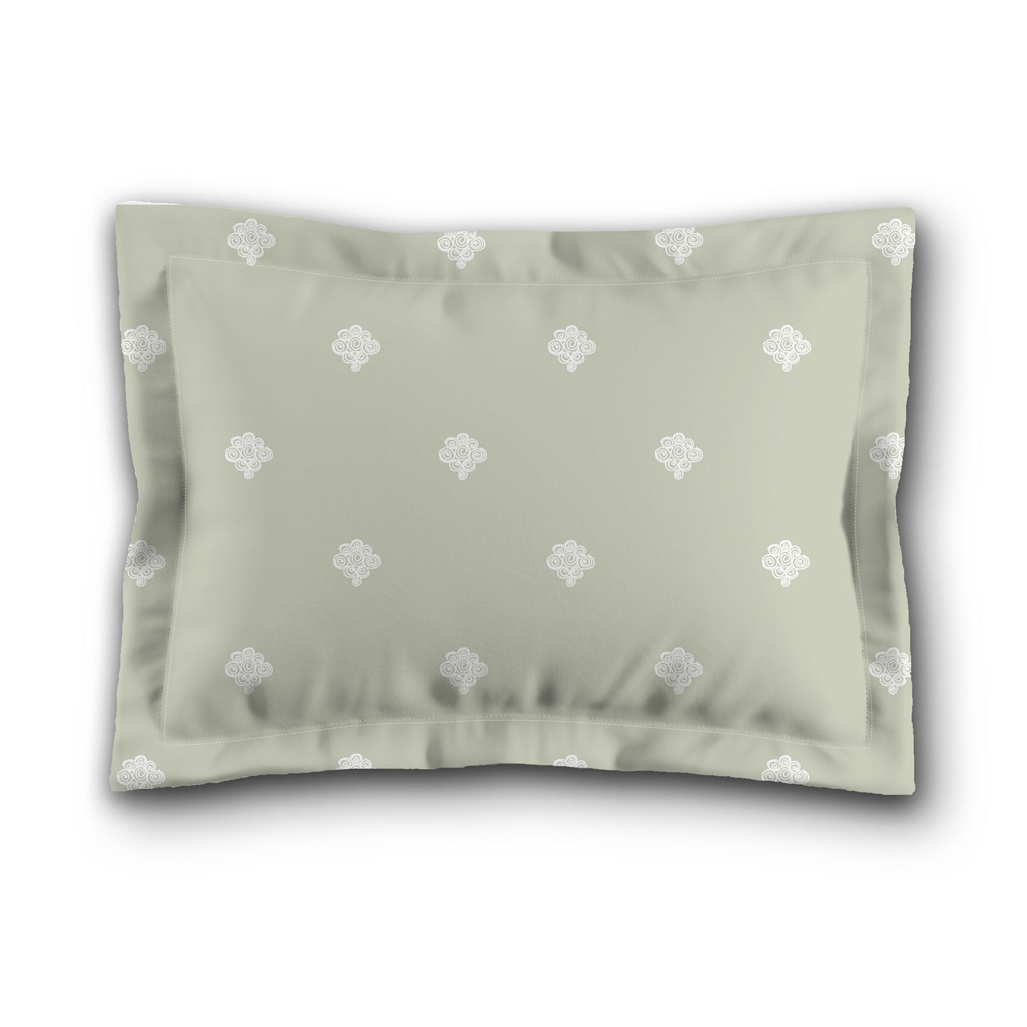 Pale Green Microfiber Pillow Sham with Flange, White Hand-painted Swizzle Motif Print, White Reverse Side, King (width x length) 22 x 38 inches / 56 x 97 cm