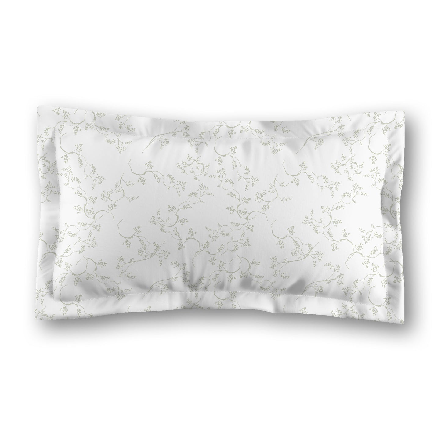 White Microfiber Pillow Sham with Flange, Pale Green Hand-painted Vine Print, White Reverse Side, Standard (width x length) 22 x 30 inches / 56 x 76 cm