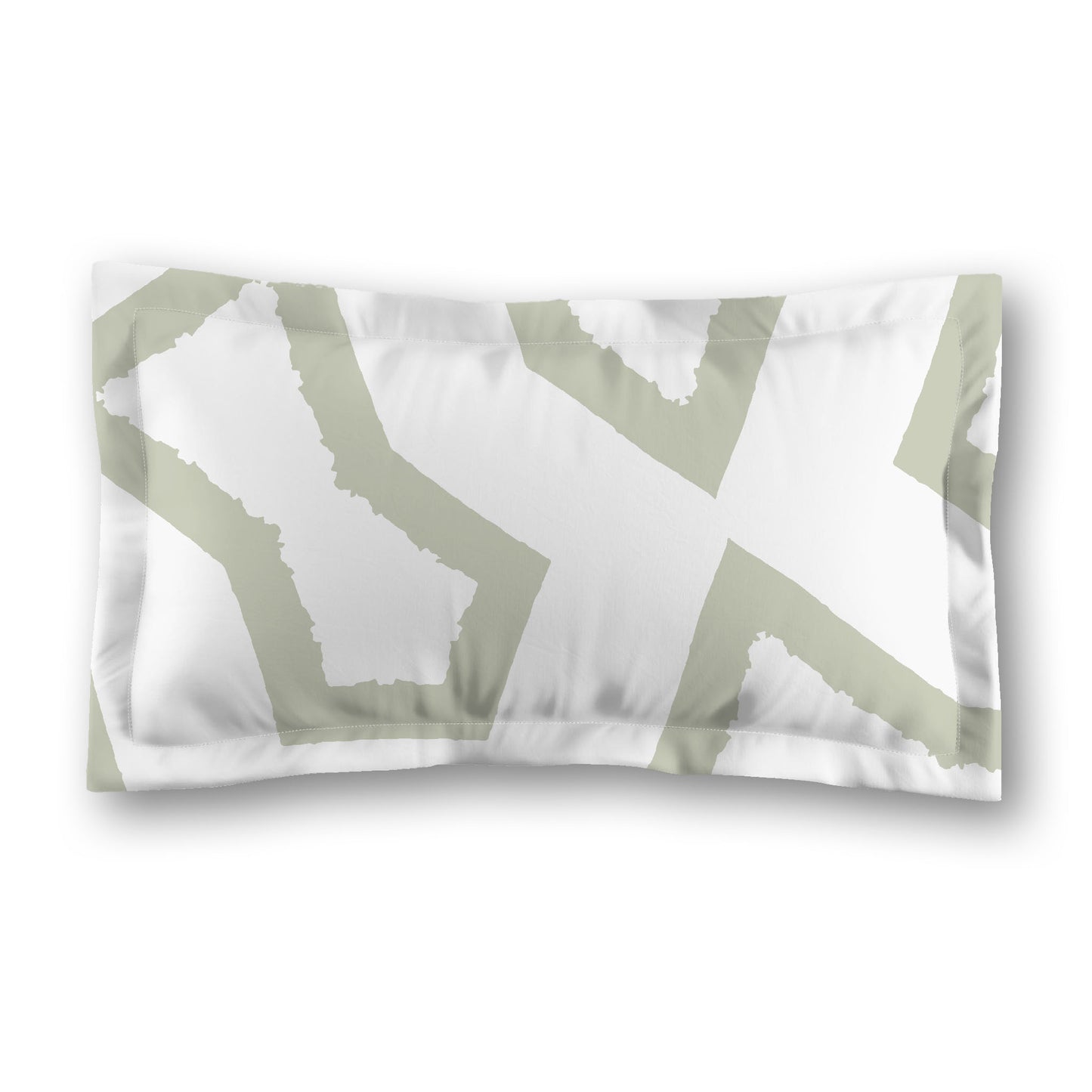 White Microfiber Sham with Flange, Bold Pale Green Graphic on Front, White Reverse Side, Standard (width x length) 22 x 30 inches / 56 x 76 cm
