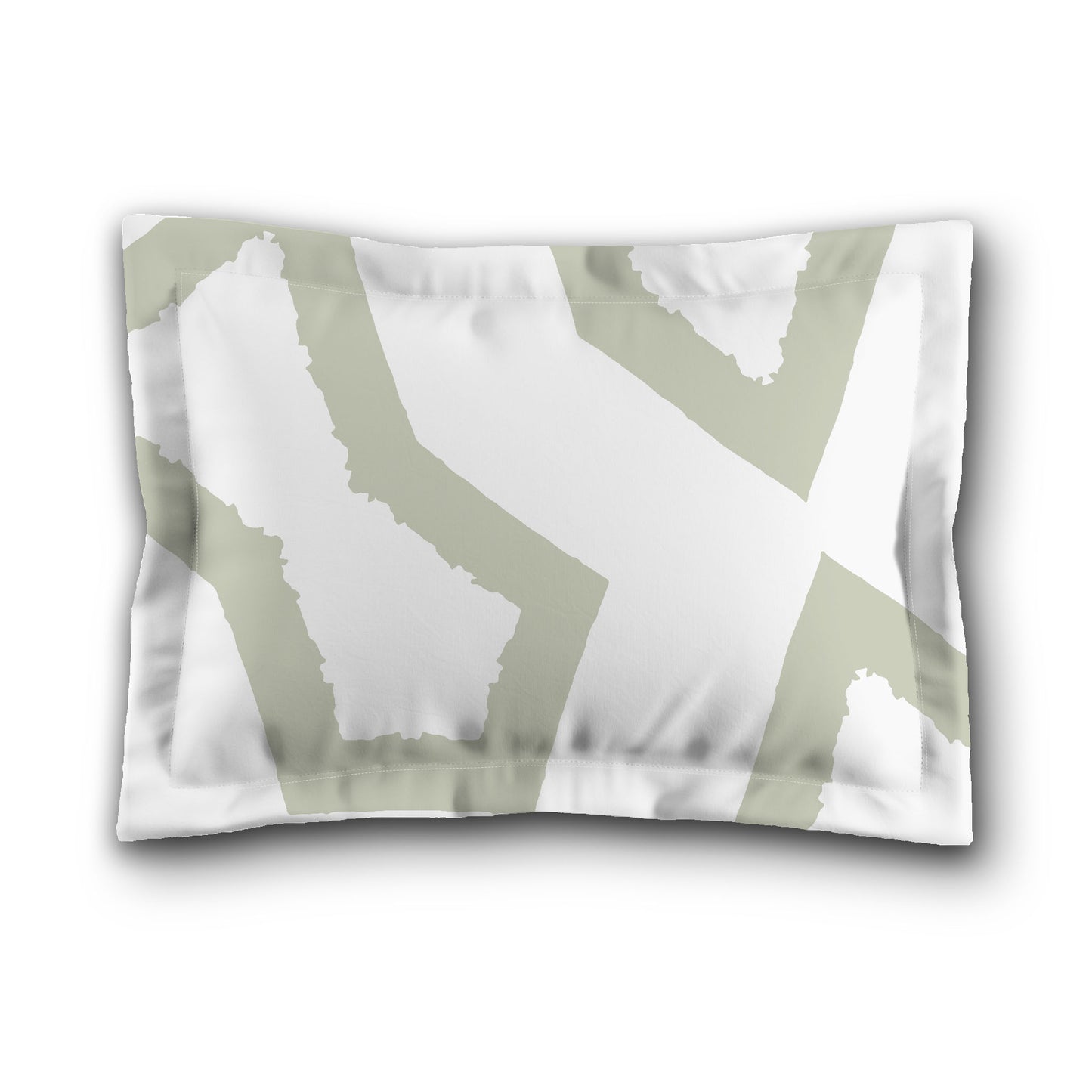 White Microfiber Sham with Flange, Bold Pale Green Graphic on Front, White Reverse Side, King (width x length) 22 x 38 inches / 56 x 97 cm