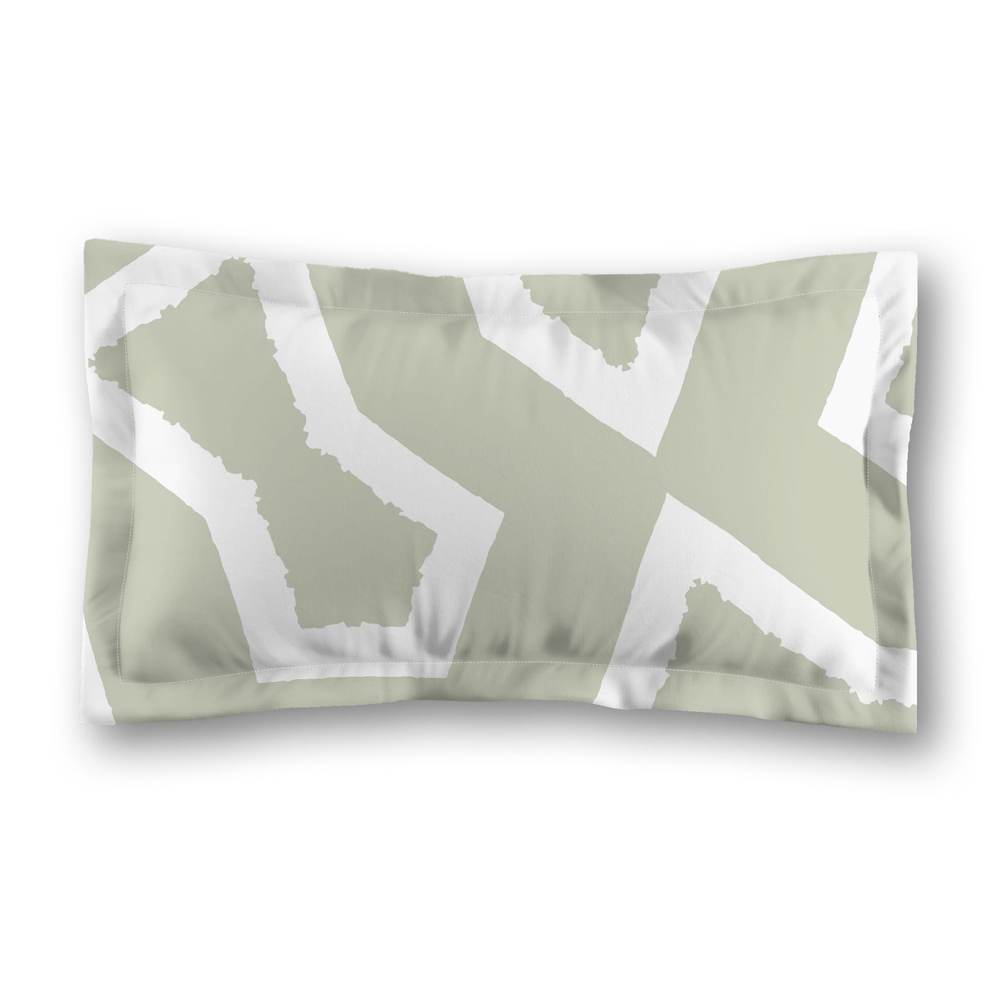 Pale Green Microfiber Pillow Sham with Flange, Bold White Graphic on Front, White Reverse Side, Standard (width x length) 22 x 30 inches / 56 x 76 cm