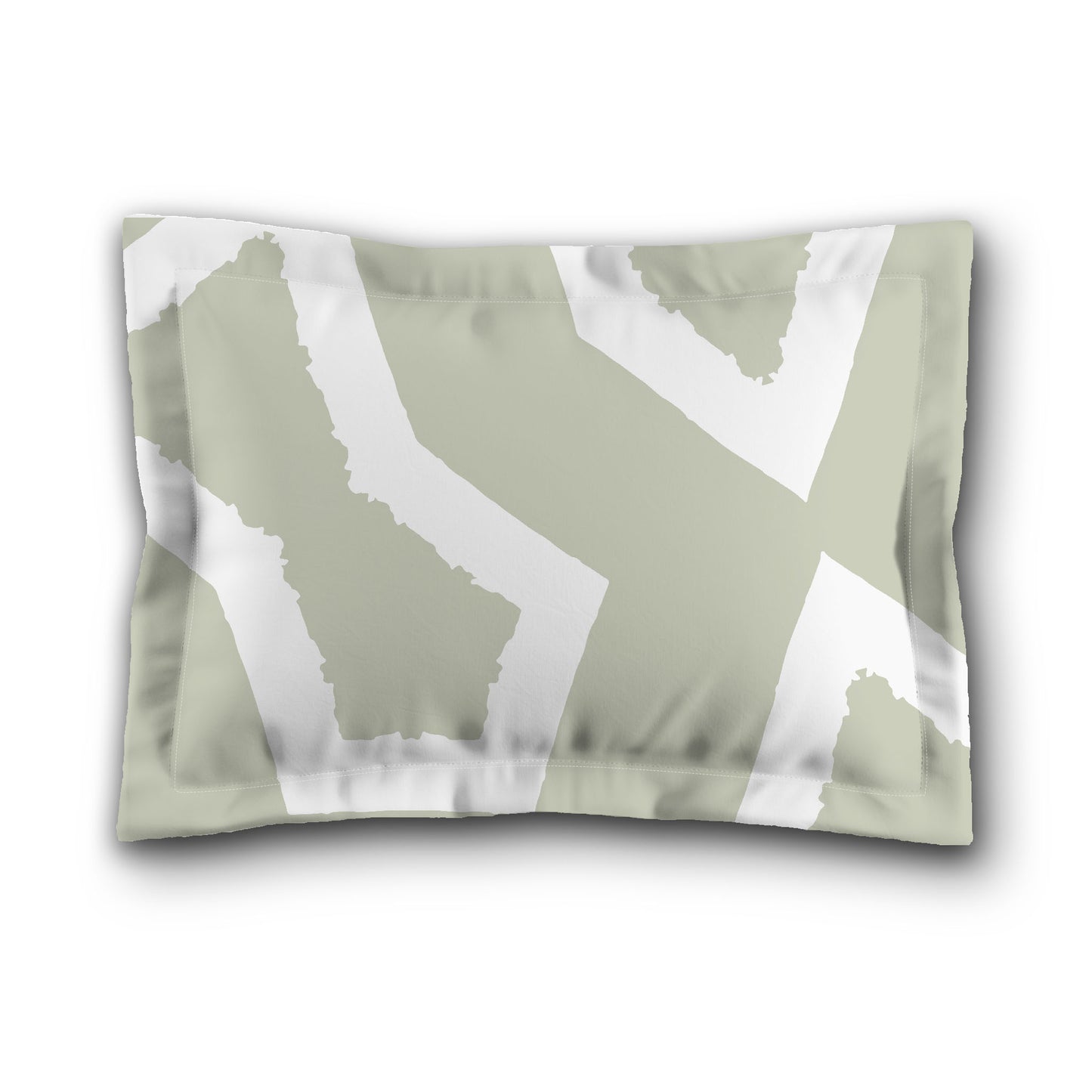 Pale Green Microfiber Pillow Sham with Flange, Bold White Graphic on Front, White Reverse Side, King (width x length) 22 x 38 inches / 56 x 97 cm
