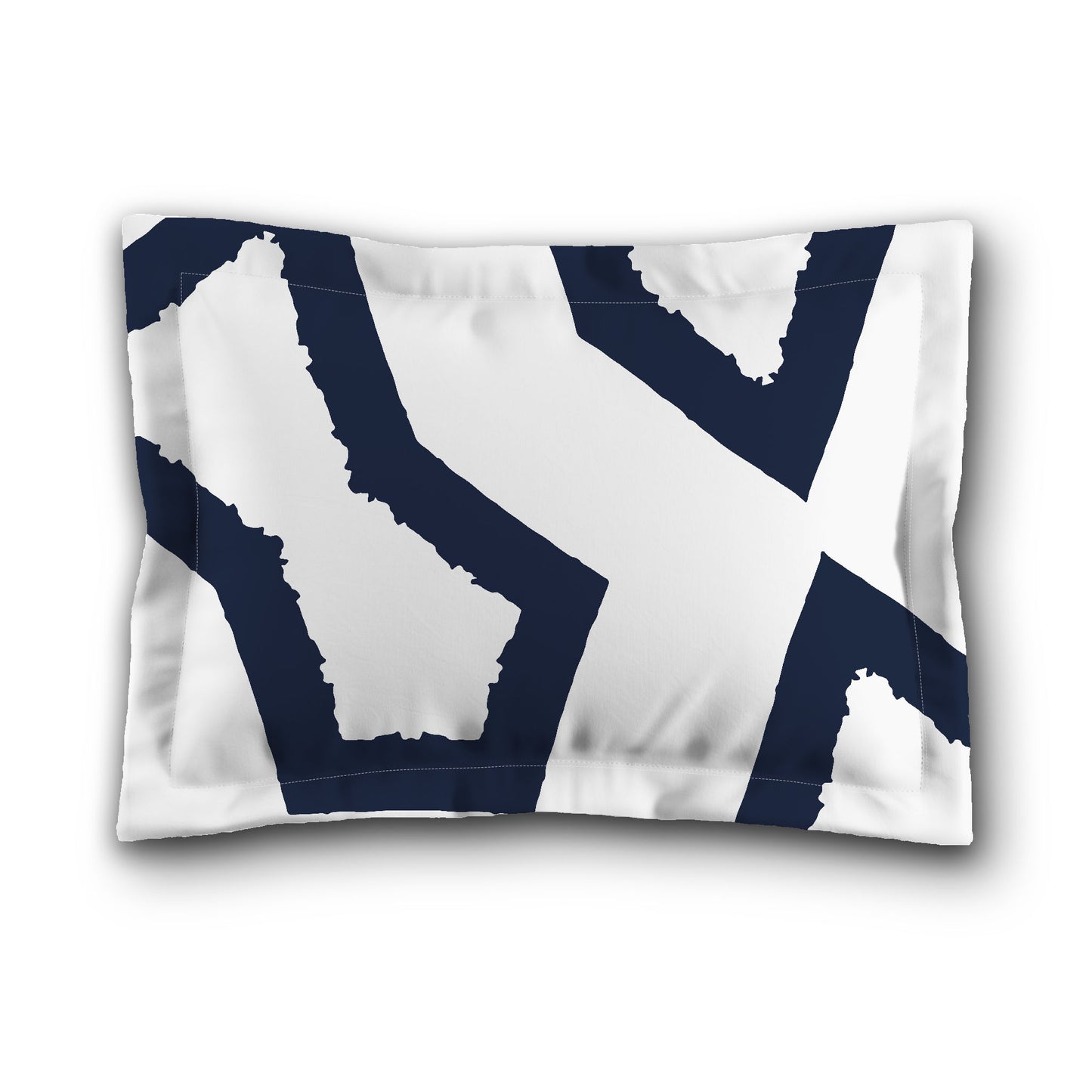 White Microfiber Sham with Flange, Bold Navy Blue Graphic on Front, White Reverse Side, King (width x length) 22 x 38 inches / 56 x 97 cm