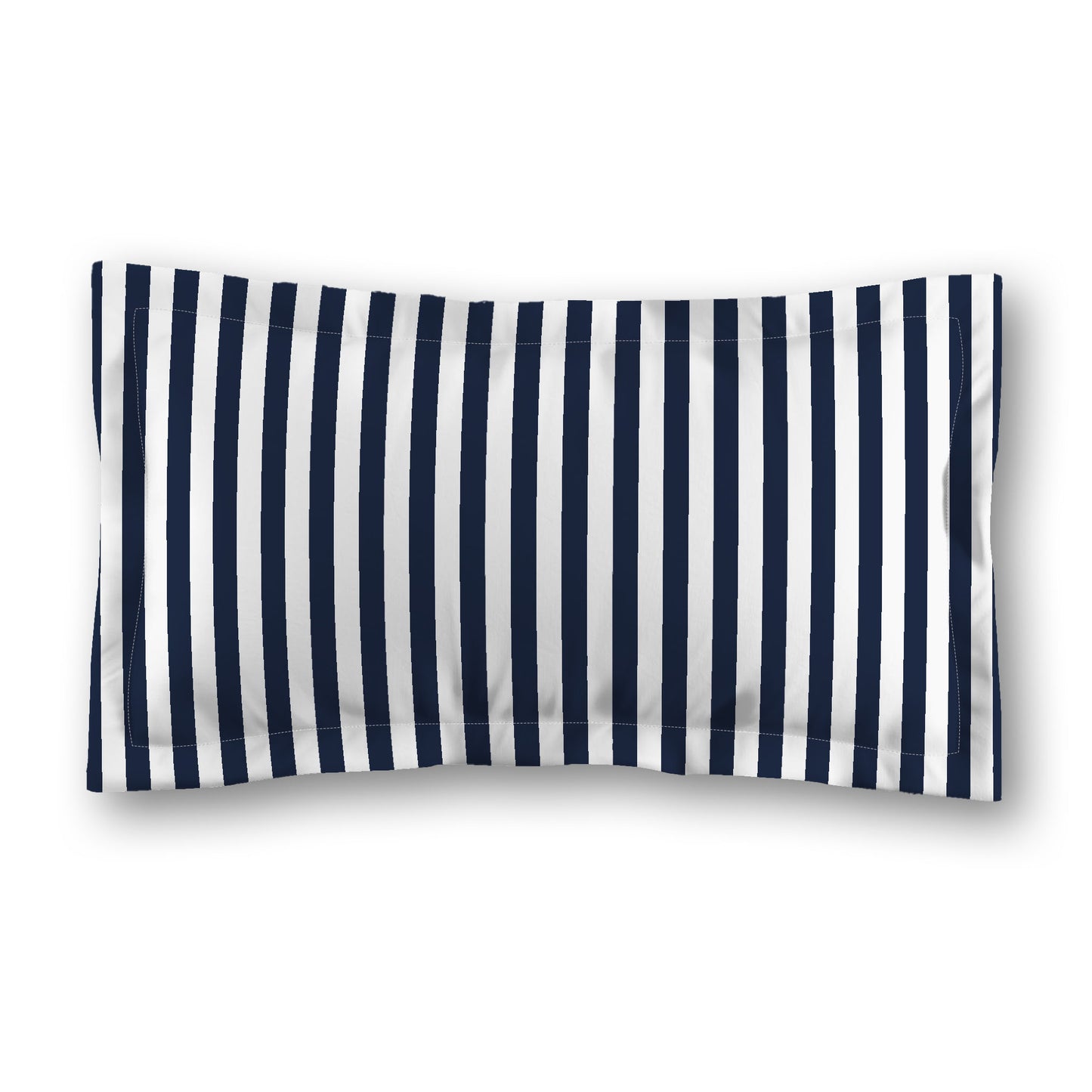 White Microfiber Sham with Flange, Navy Blue Bars on Front, White Reverse Side, Standard (width x length) 22 x 30 inches / 56 x 76 cm