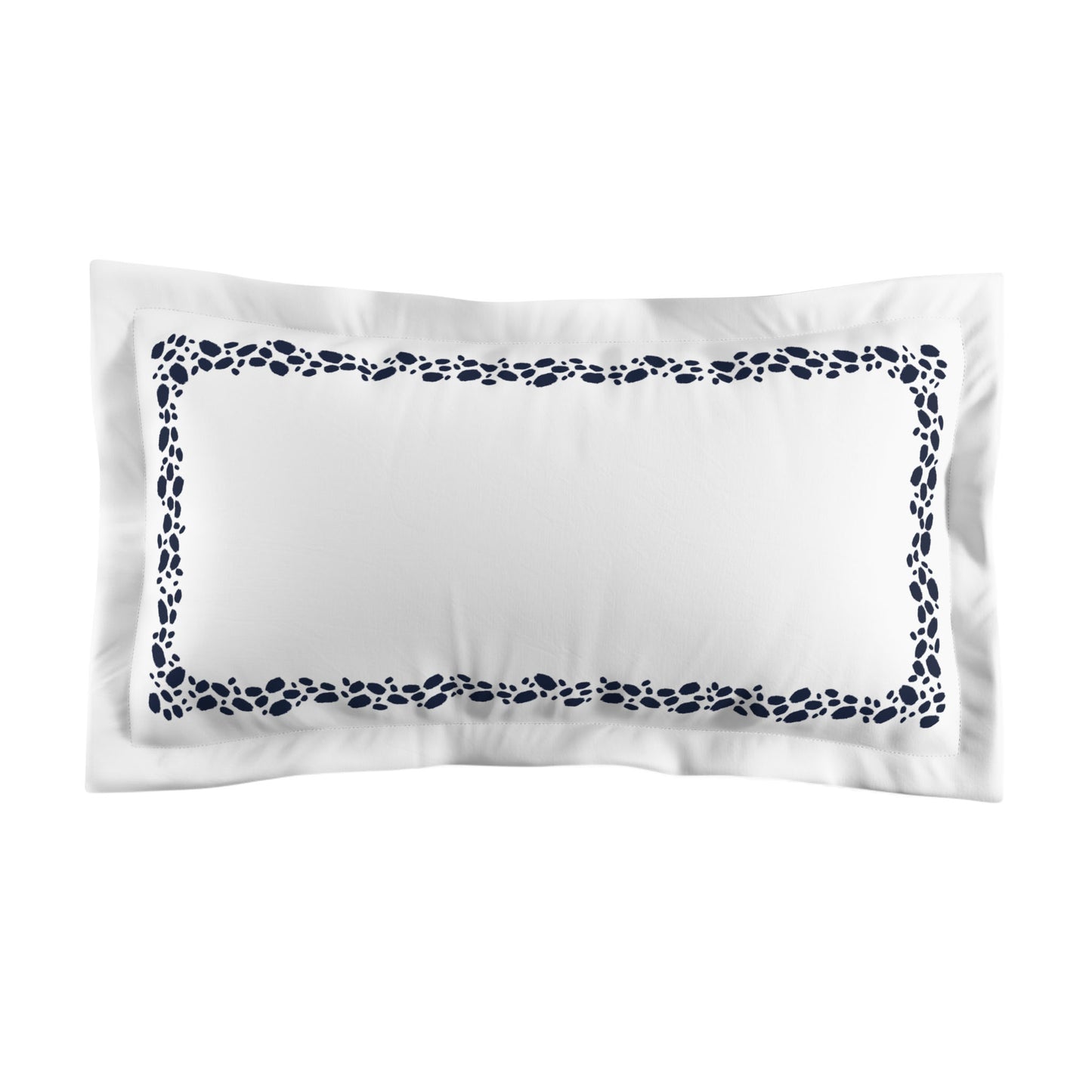 White Microfiber Pillow Sham with Flange, Navy Blue Hand-painted Dab Motif Print, Classic Border, White Reverse Side, Standard (width x length) 22 x 30 inches / 56 x 76 cm