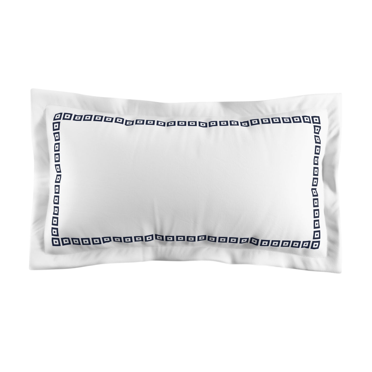 White Microfiber Pillow Sham with Flange, Navy Blue Repeating Square Motif Print, Classic Border, White Reverse Side, Standard (width x length) 22 x 30 inches / 56 x 76 cm