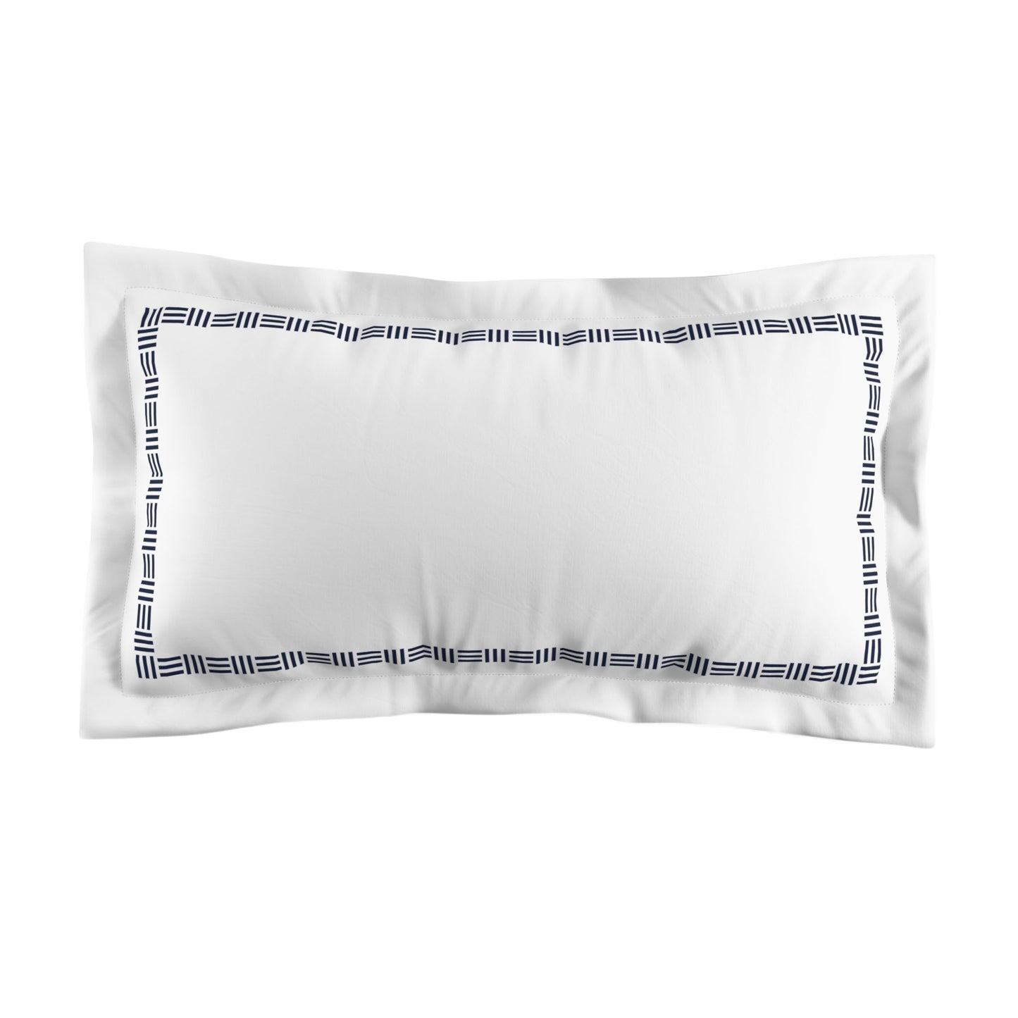 White Microfiber Pillow Sham with Flange, Navy Blue Single Weave Motif Print, Classic Border, White Reverse Side, Standard (width x length) 22 x 30 inches / 56 x 76 cm