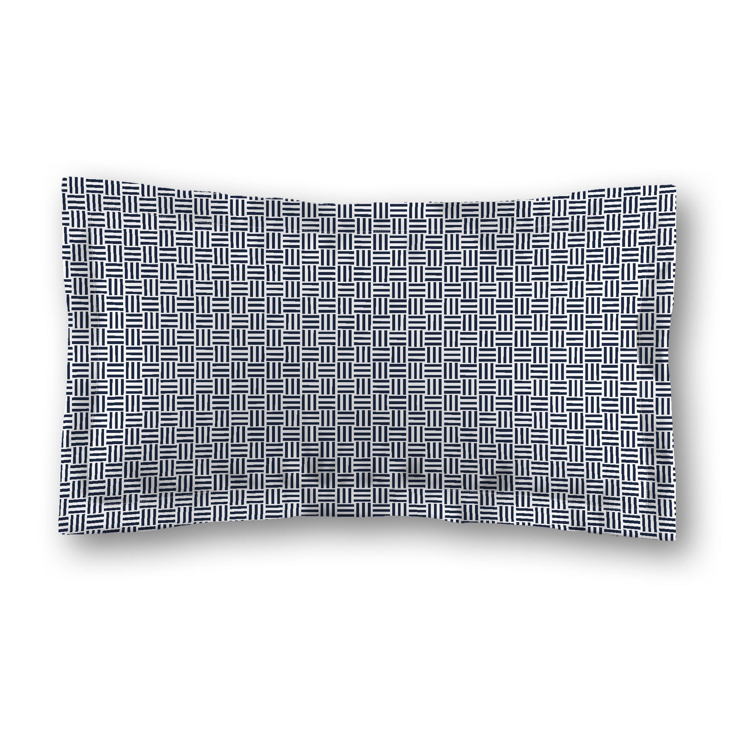 White Microfiber Pillow Sham with Flange, Navy Blue Single Weave Motif Print, White Reverse Side, Standard (width x length) 22 x 30 inches / 56 x 76 cm