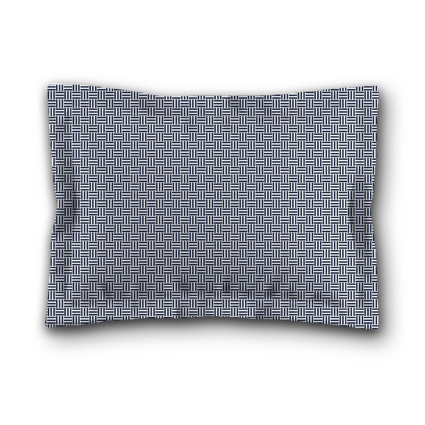 White Microfiber Pillow Sham with Flange, Navy Blue Double Weave Motif Print, White Reverse Side, King (width x length) 22 x 38 inches / 56 x 97 cm