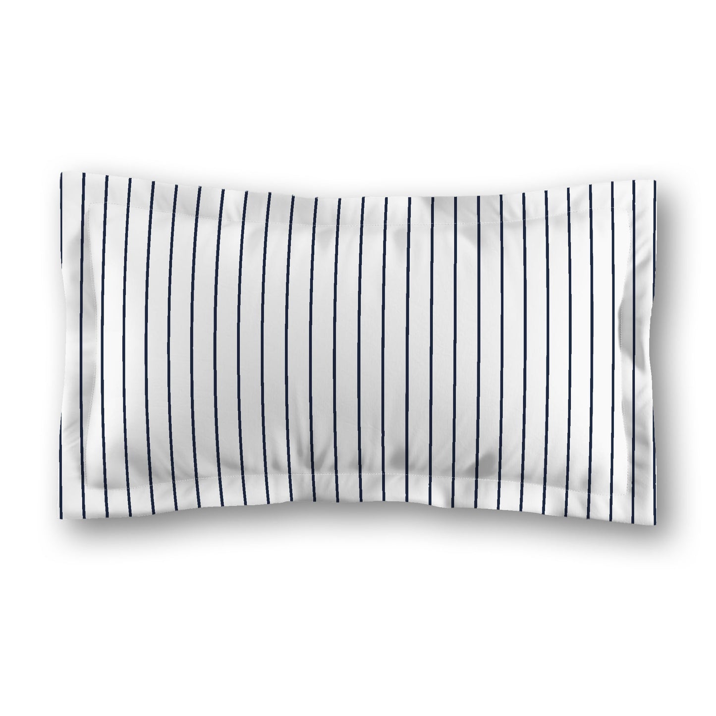 White Microfiber Sham with Flange, Navy Blue Stripes on Front, White Reverse Side, Standard (width x length) 22 x 30 inches / 56 x 76 cm