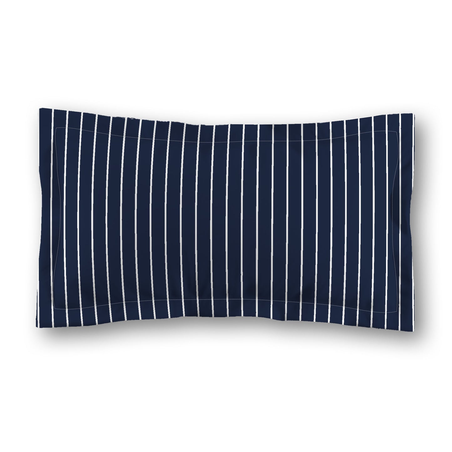Navy Blue Microfiber Sham with Flange, White Stripes on Front, White Reverse Side, Standard (width x length) 22 x 30 inches / 56 x 76 cm