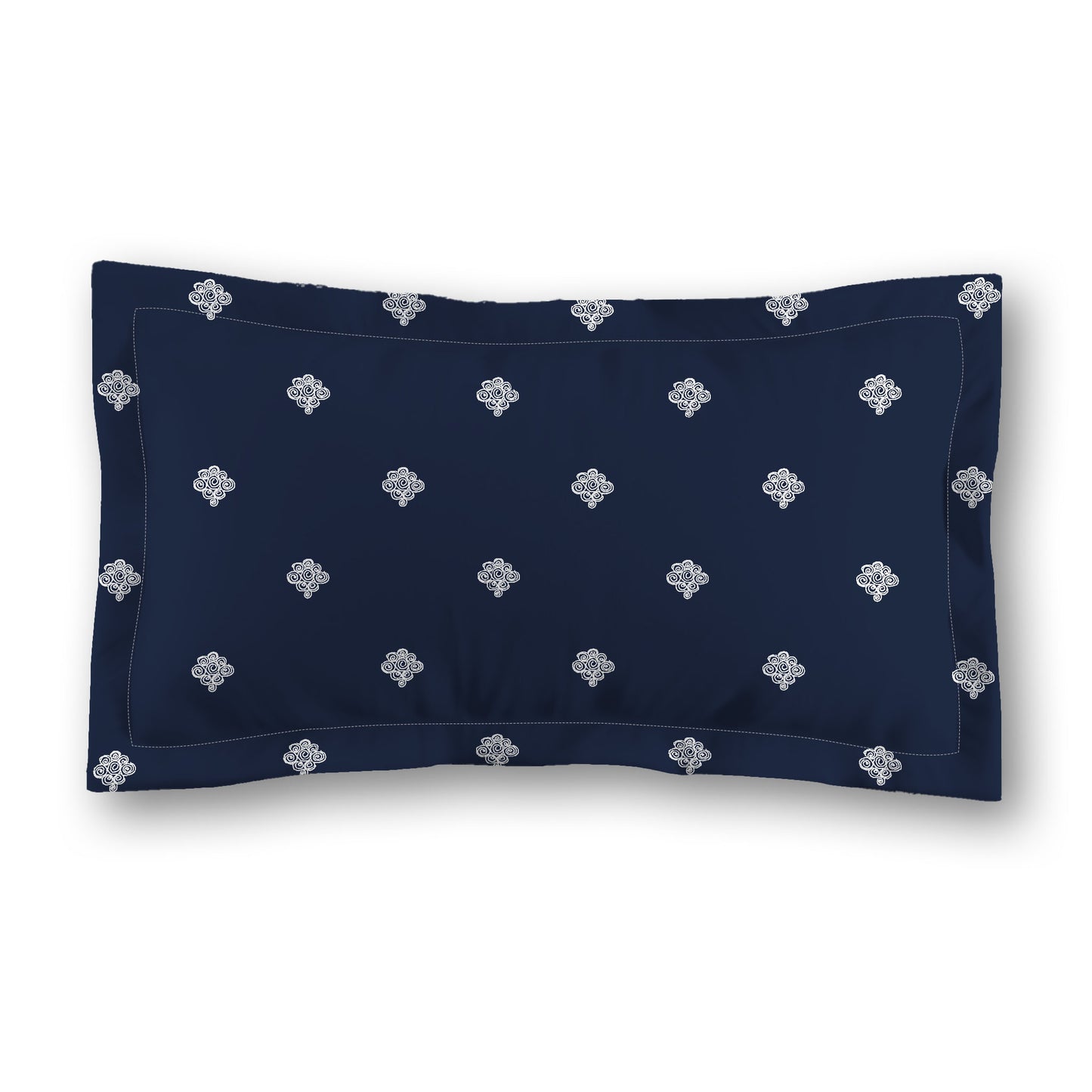 Navy Blue Microfiber Pillow Sham with Flange, White Hand-painted Swizzle Motif Print, White Reverse Side, Standard (width x length) 22 x 30 inches / 56 x 76 cm