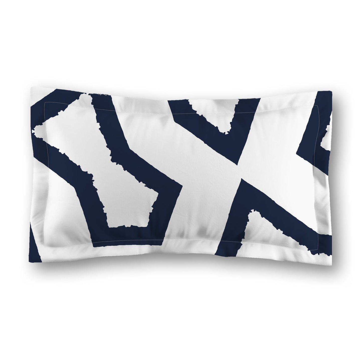 White Microfiber Sham with Flange, Bold Navy Blue Graphic on Front, White Reverse Side, Standard (width x length) 22 x 30 inches / 56 x 76 cm