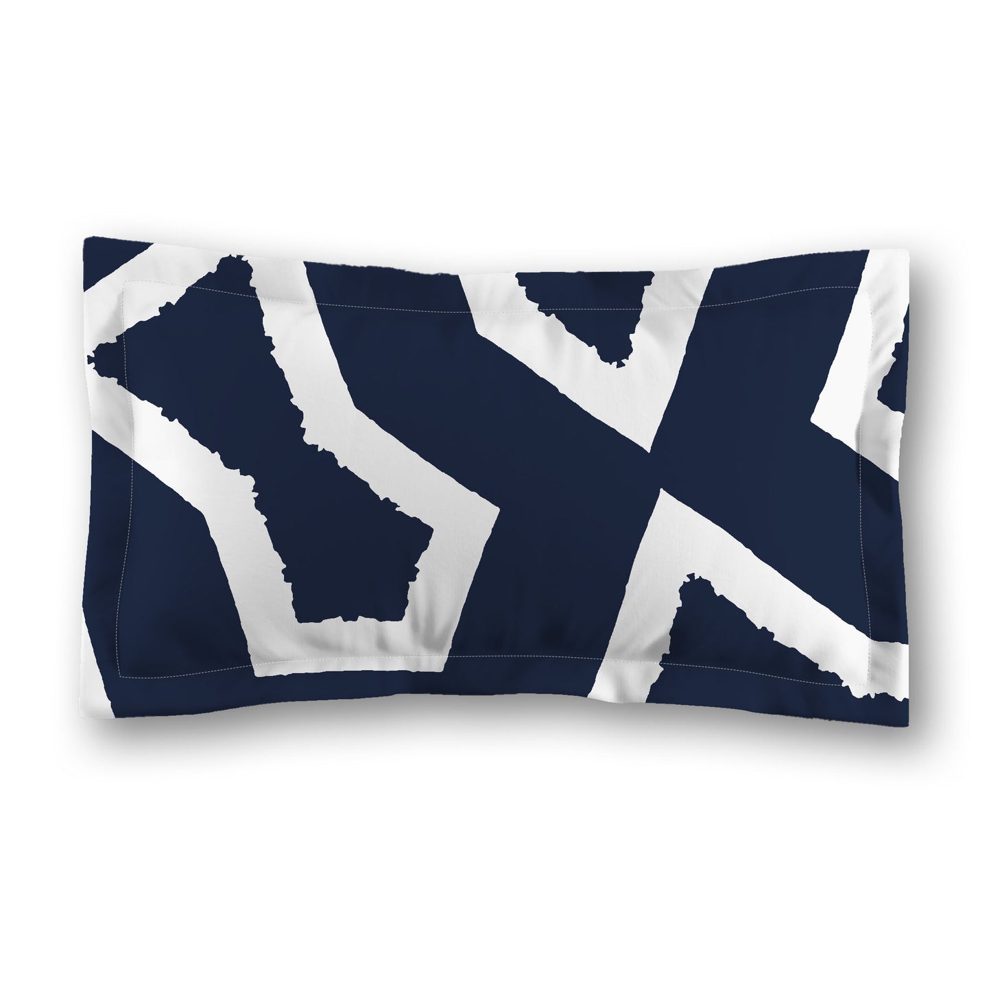 Navy Blue Microfiber Pillow Sham with Flange, Bold White Graphic on Front, White Reverse Side, Standard (width x length) 22 x 30 inches / 56 x 76 cm