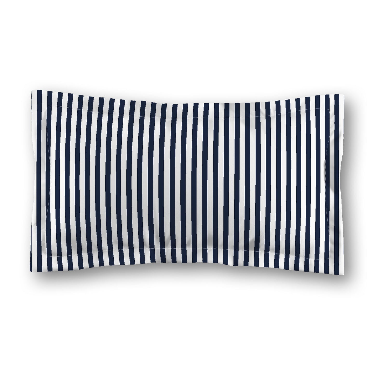 White Microfiber Sham with Flange, Thin Navy Blue Bars on Front, White Reverse Side, Standard (width x length) 22 x 30 inches / 56 x 76 cm