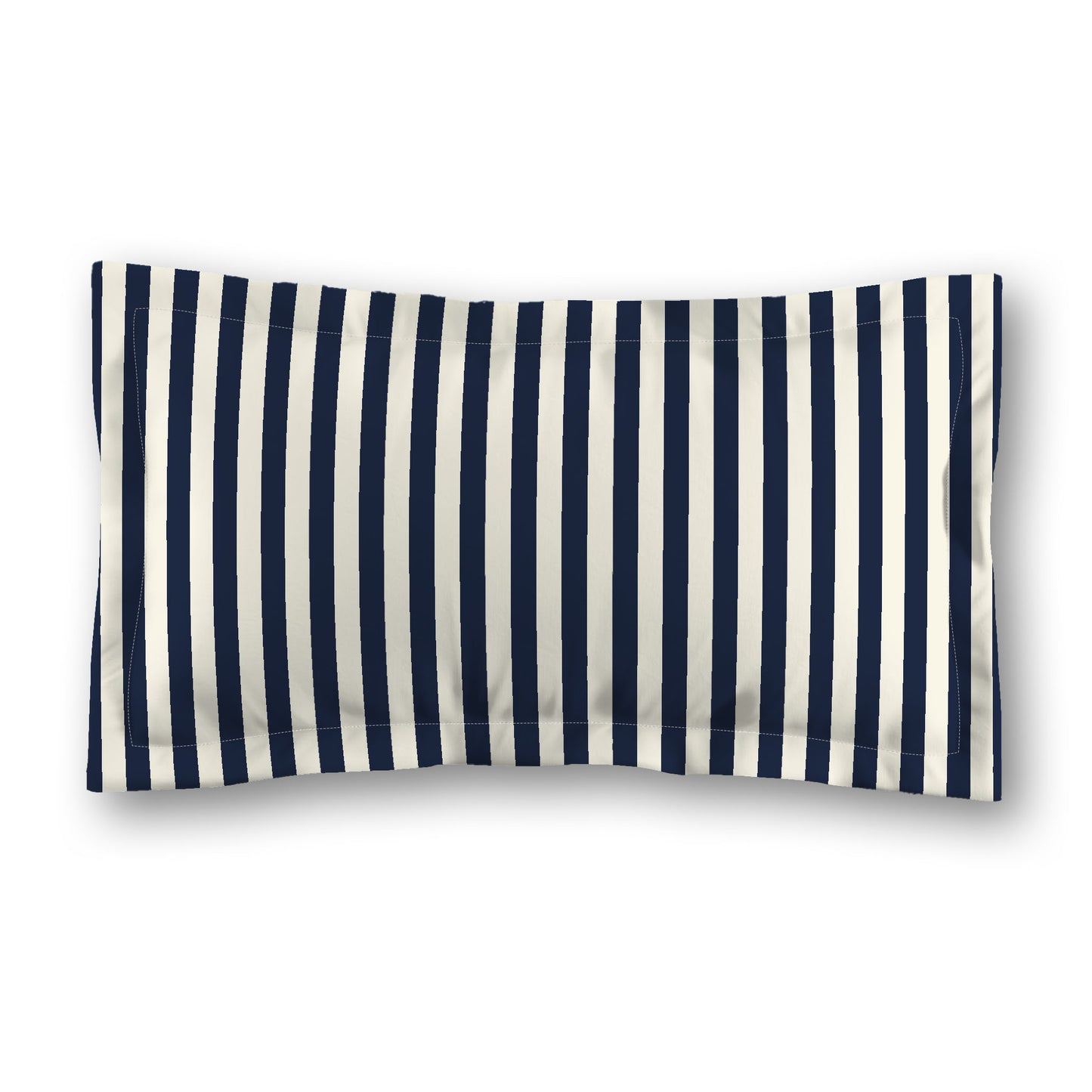 Pale Cream Microfibre Sham with Flange, Navy Blue Bars on Front, White Reverse Side, Standard (width x length) 22 x 30 inches / 56 x 76 cm