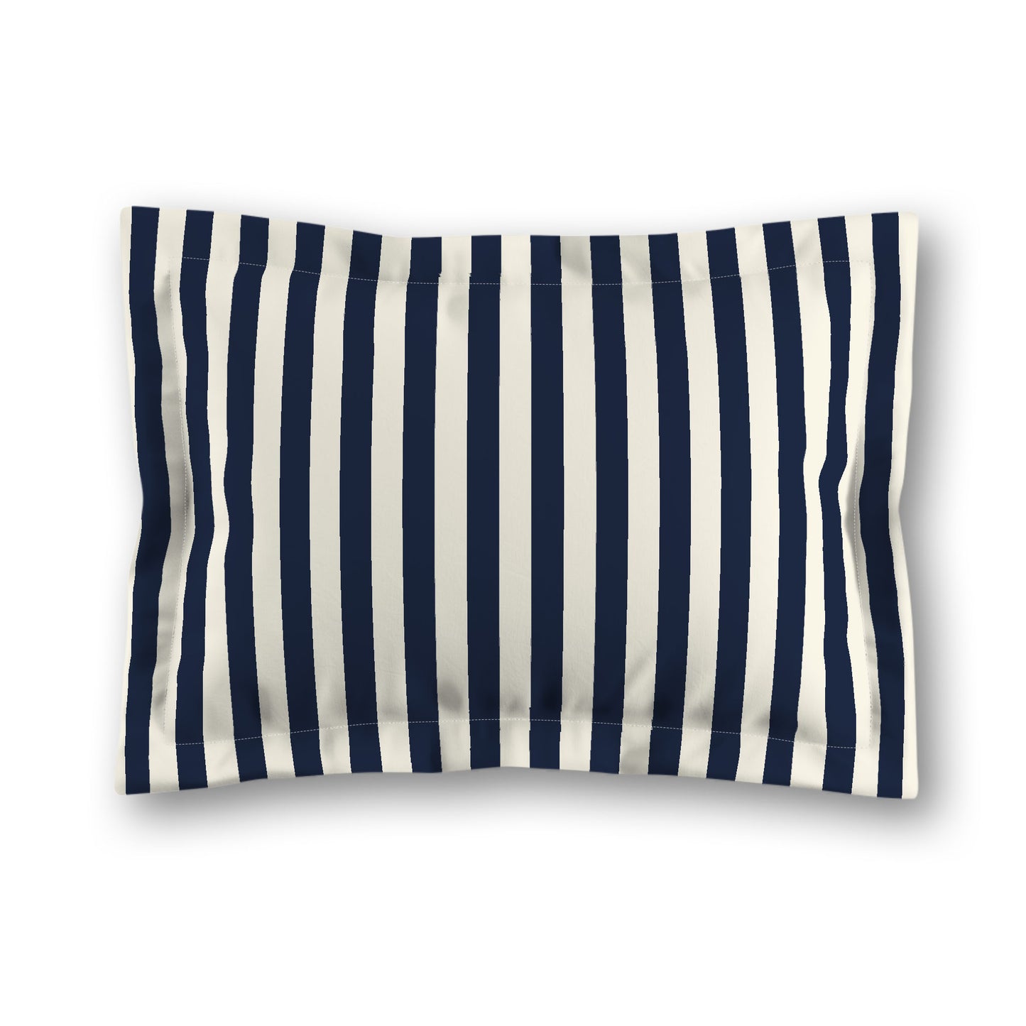 Pale Cream Microfibre Sham with Flange, Navy Blue Bars on Front, White Reverse Side, King (width x length) 22 x 38 inches / 56 x 97 cm