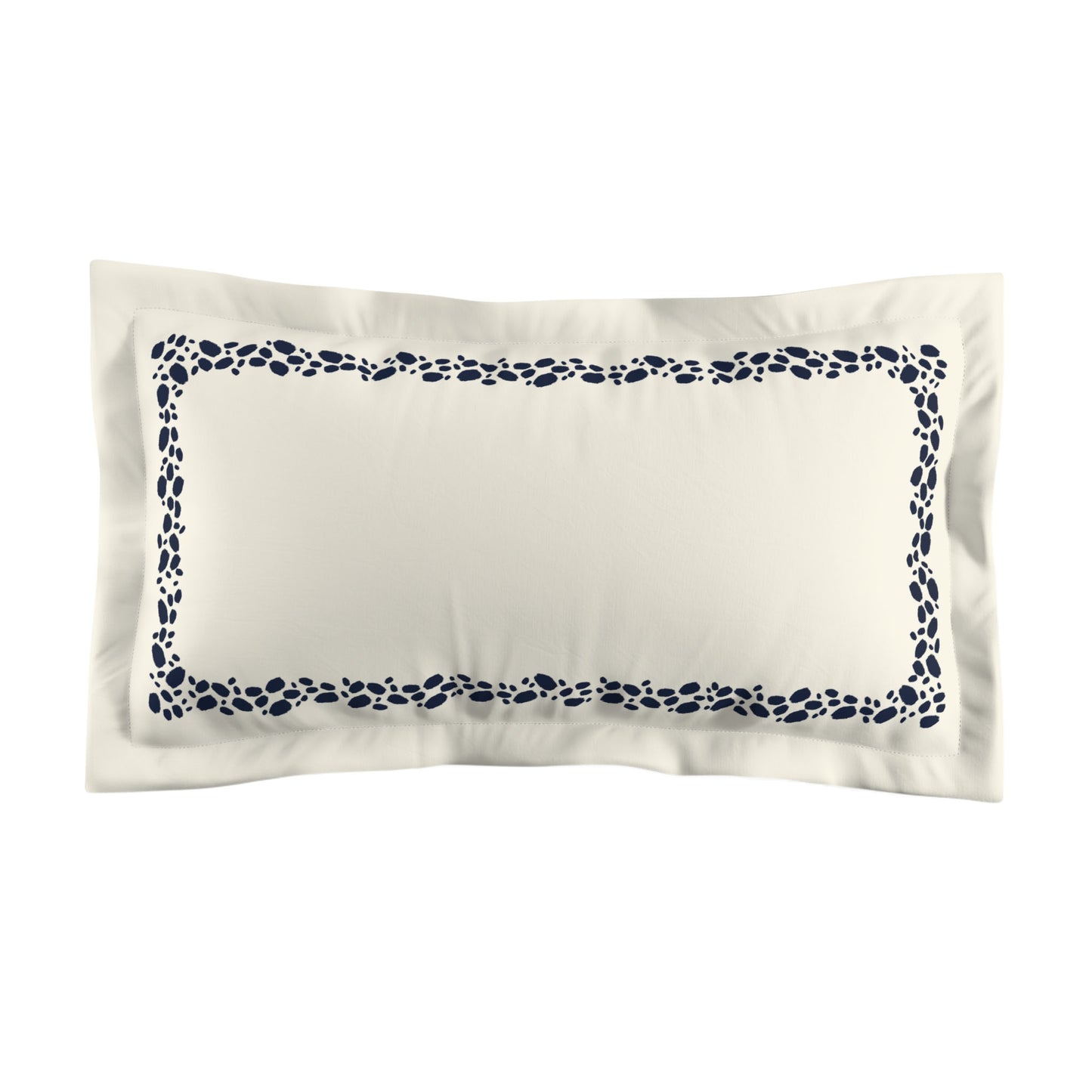 Pale Cream Microfibre Pillow Sham with Flange, Navy Blue Hand-painted Dab Motif Print, Classic Border, White Reverse Side, Standard (width x length) 22 x 30 inches / 56 x 76 cm