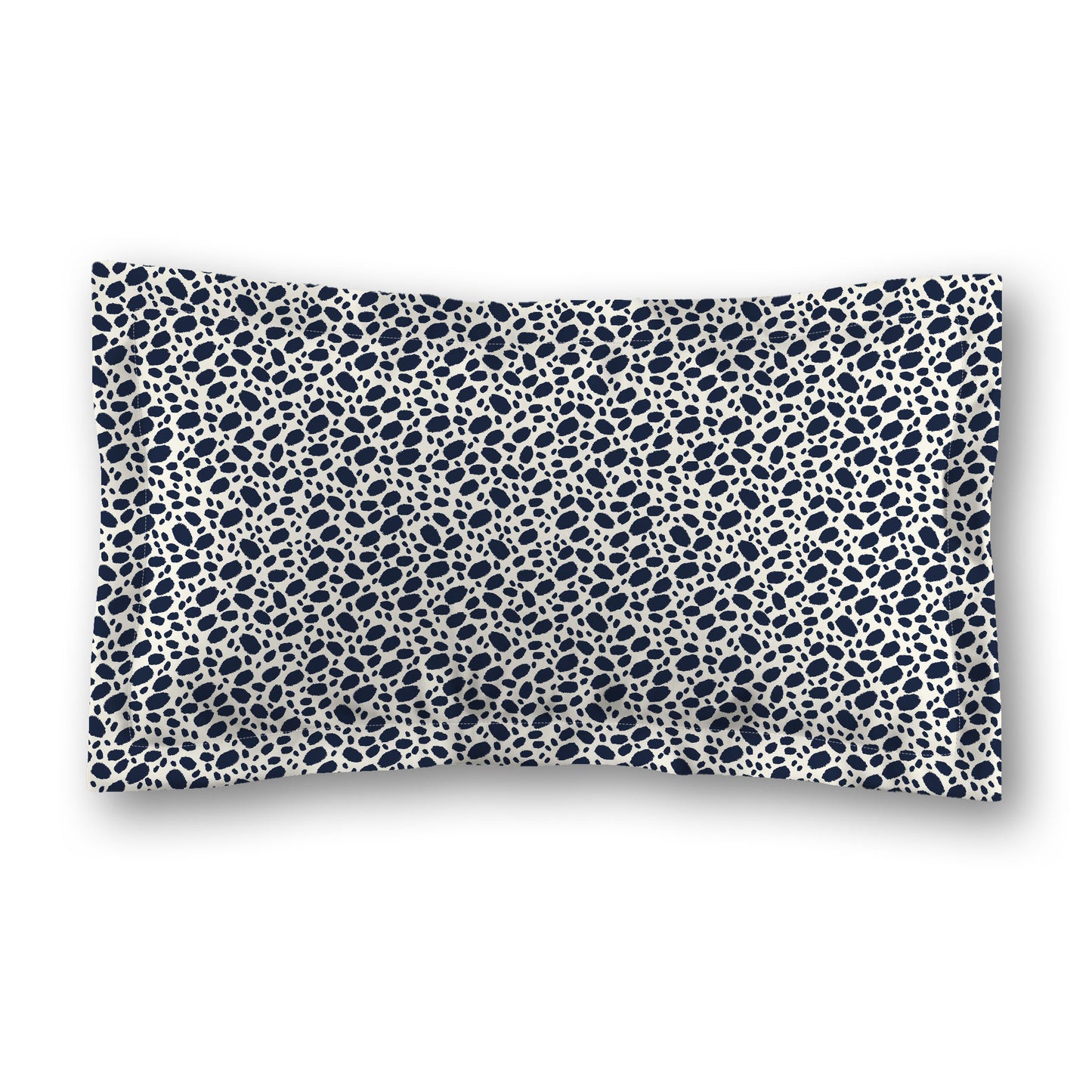Pale Cream Microfibre Pillow Sham with Flange, Navy Blue Hand-painted Dab Motif Print, White Reverse Side, Standard (width x length) 22 x 30 inches / 56 x 76 cm