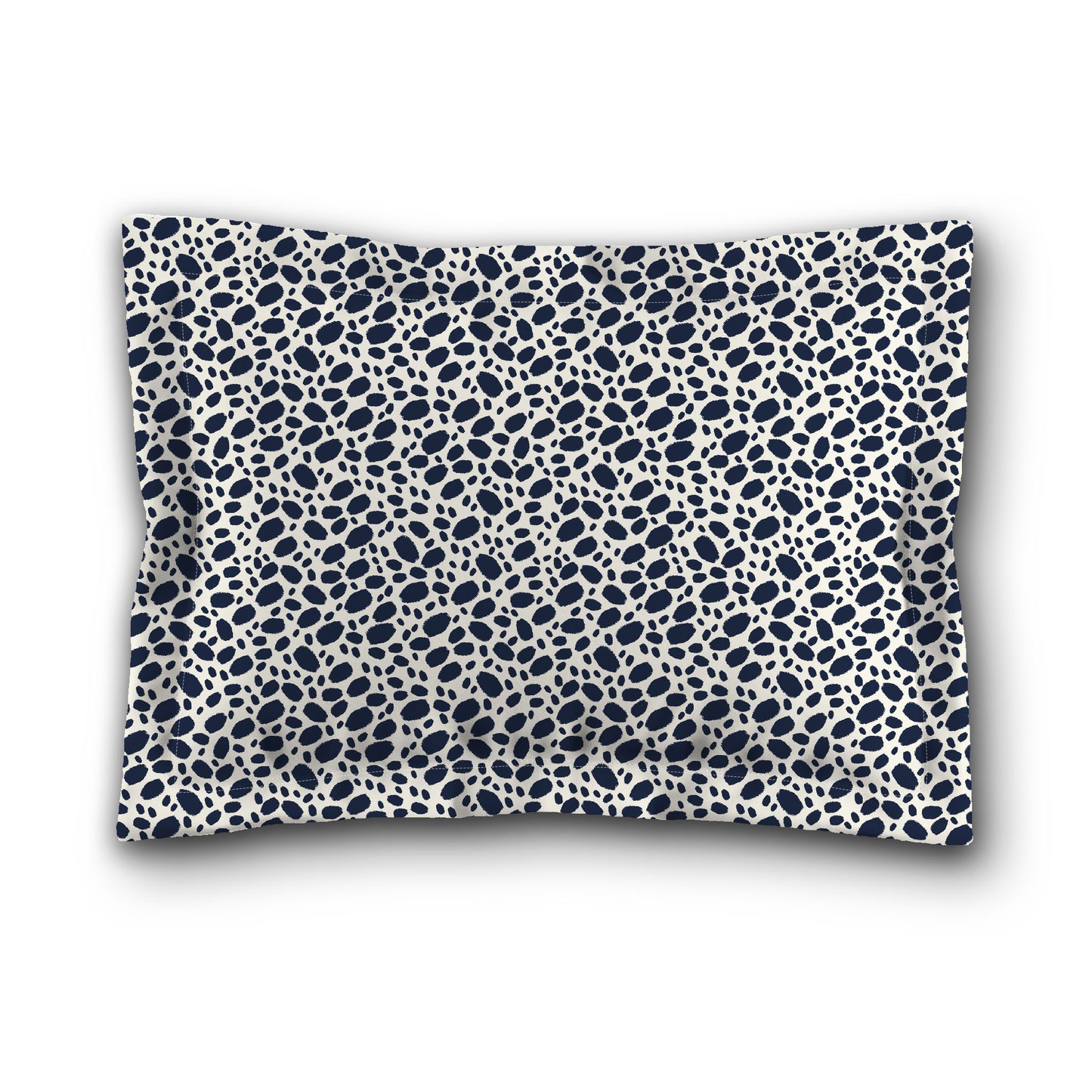 Pale Cream Microfibre Pillow Sham with Flange, Navy Blue Hand-painted Dab Motif Print, White Reverse Side, King (width x length) 22 x 38 inches / 56 x 97 cm