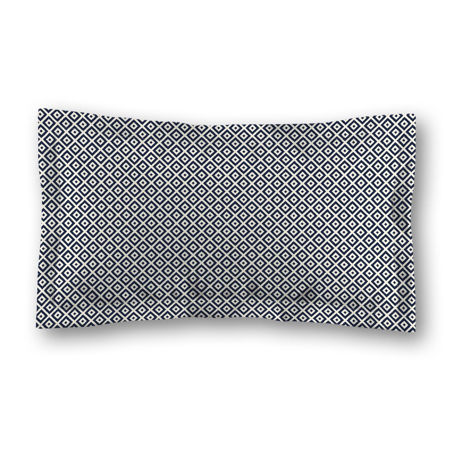 Pale Cream Microfibre Pillow Sham with Flange, Navy Blue Repeating Square Motif Print, White Reverse Side, Standard (width x length) 22 x 30 inches / 56 x 76 cm