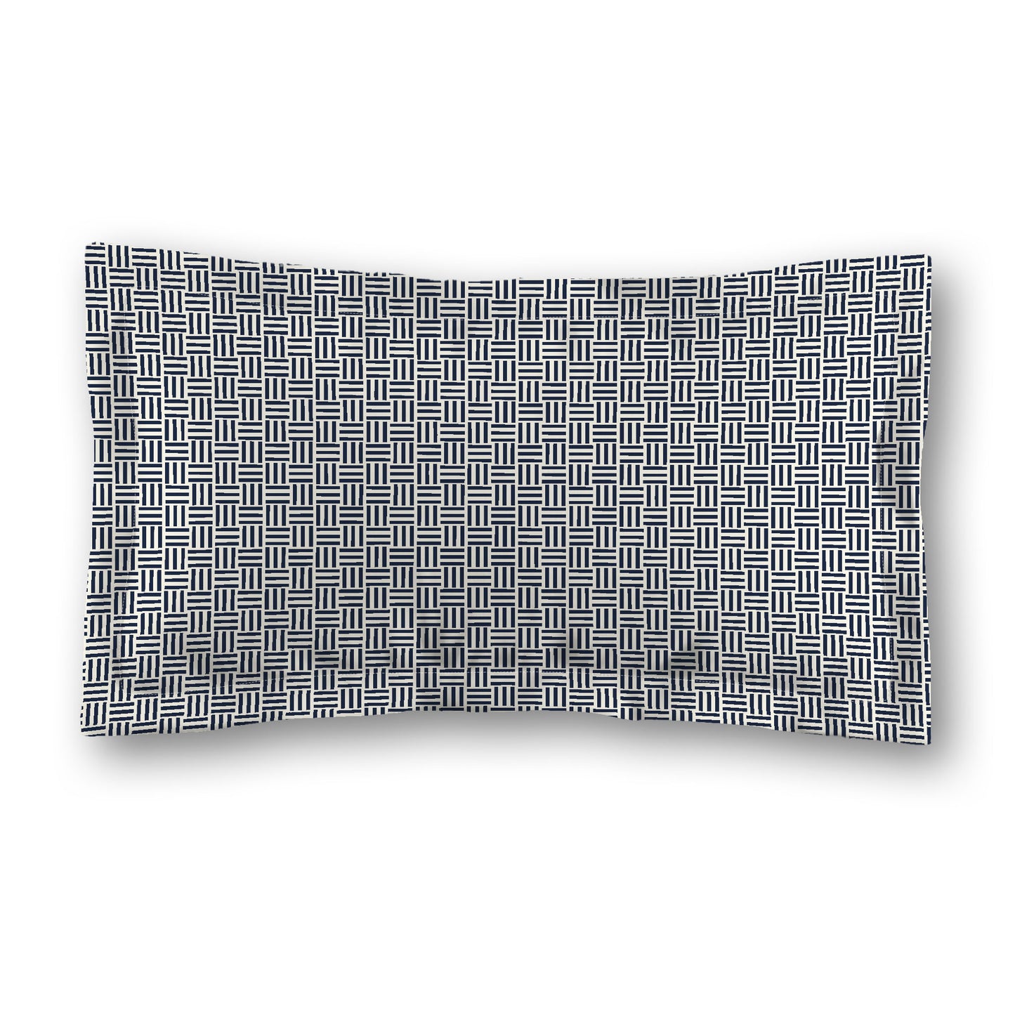 Pale Cream Microfibre Pillow Sham with Flange, Navy Blue Single Weave Motif Print, White Reverse Side, Standard (width x length) 22 x 30 inches / 56 x 76 cm