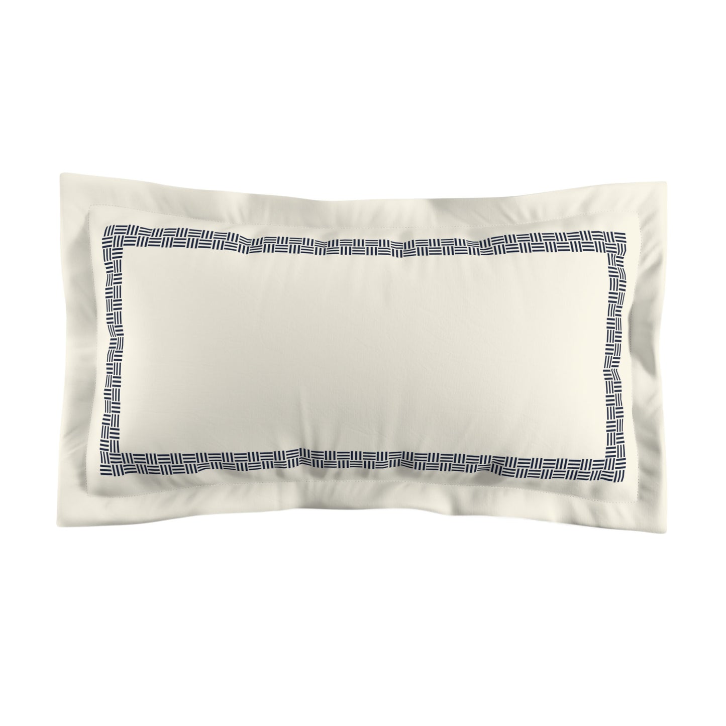 Pale Cream Microfibre Pillow Sham with Flange, Navy Blue Double Weave Motif Print, Classic Border, White Reverse Side, Standard (width x length) 22 x 30 inches / 56 x 76 cm
