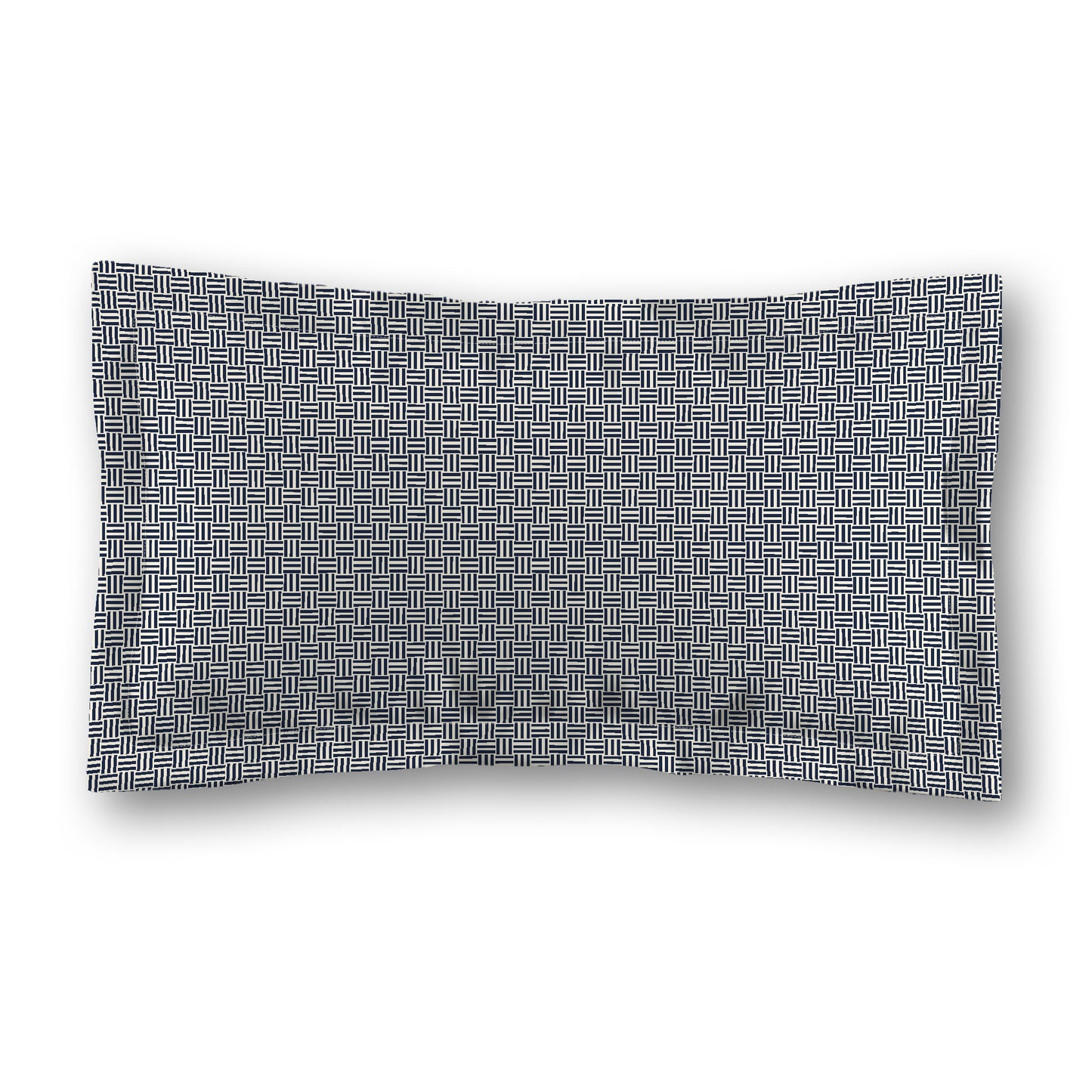 Pale Cream Microfibre Pillow Sham with Flange, Navy Blue Double Weave Motif Print, White Reverse Side, Standard (width x length) 22 x 30 inches / 56 x 76 cm