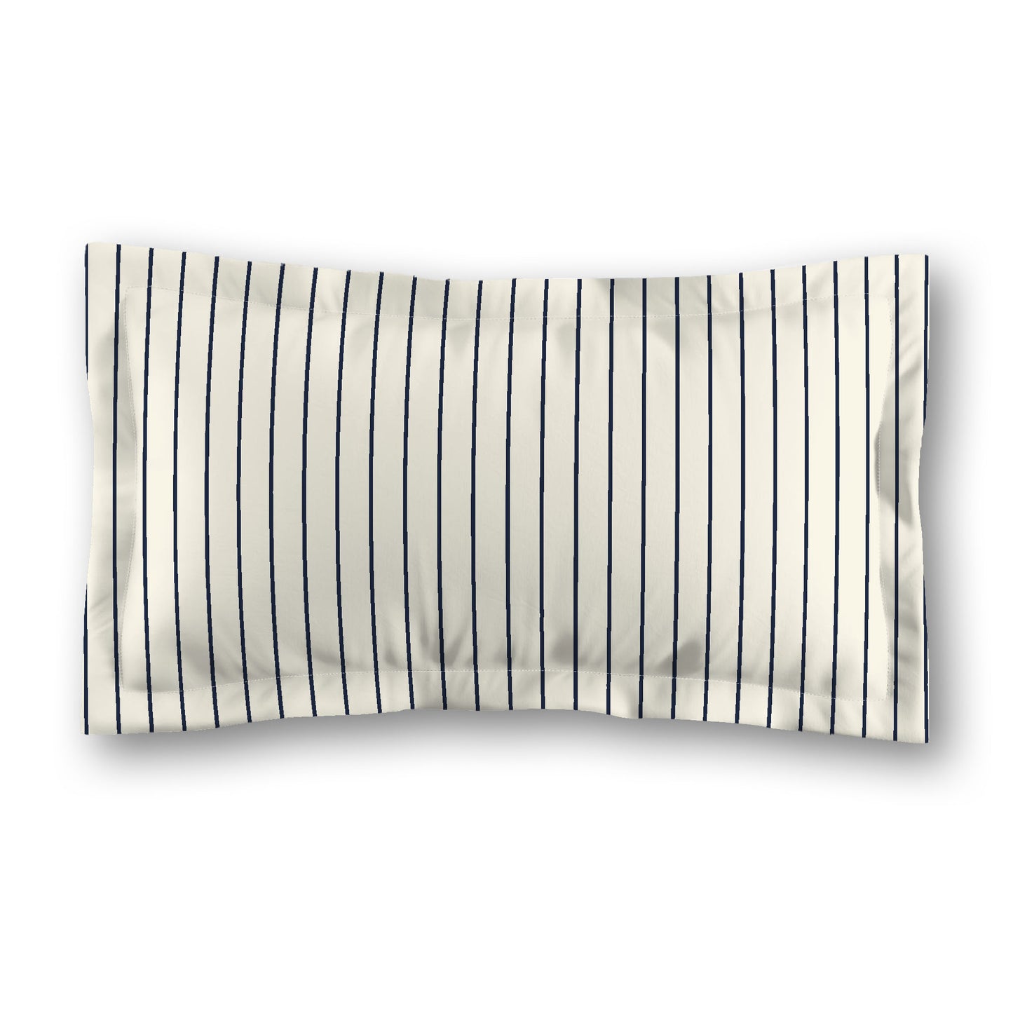 Pale Cream Microfibre Sham with Flange, Navy Blue Stripes on Front, White Reverse Side, Standard (width x length) 22 x 30 inches / 56 x 76 cm