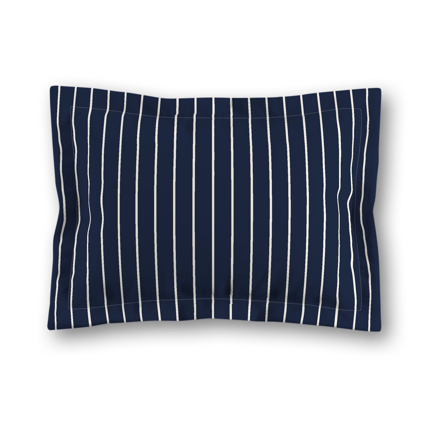 Navy Blue Microfiber Sham with Flange, Pale Cream Stripes on Front, White Reverse Side, King (width x length) 22 x 38 inches / 56 x 97 cm