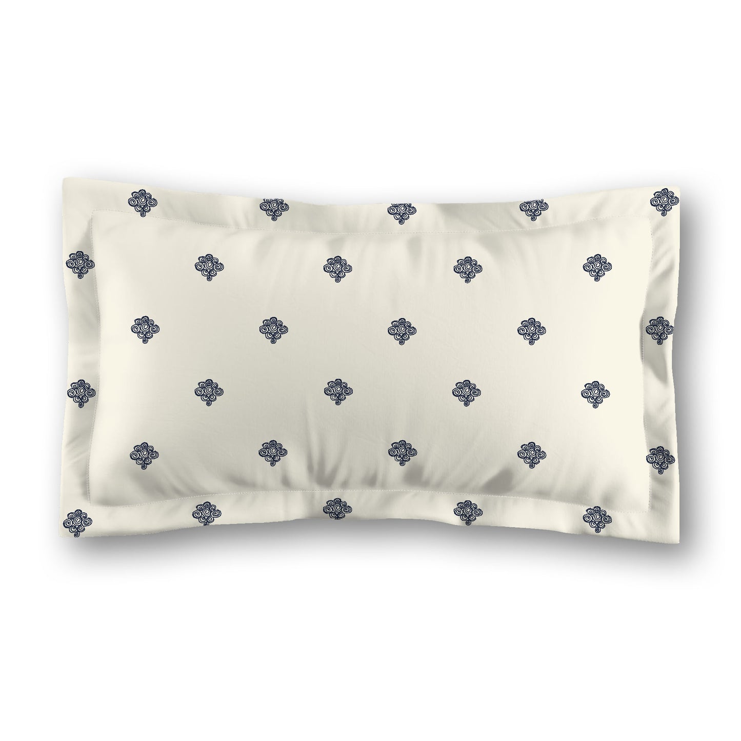 Pale Cream Microfibre Pillow Sham with Flange, Navy Blue Hand-painted Swizzle Motif Print, White Reverse Side, Standard (width x length) 22 x 30 inches / 56 x 76 cm