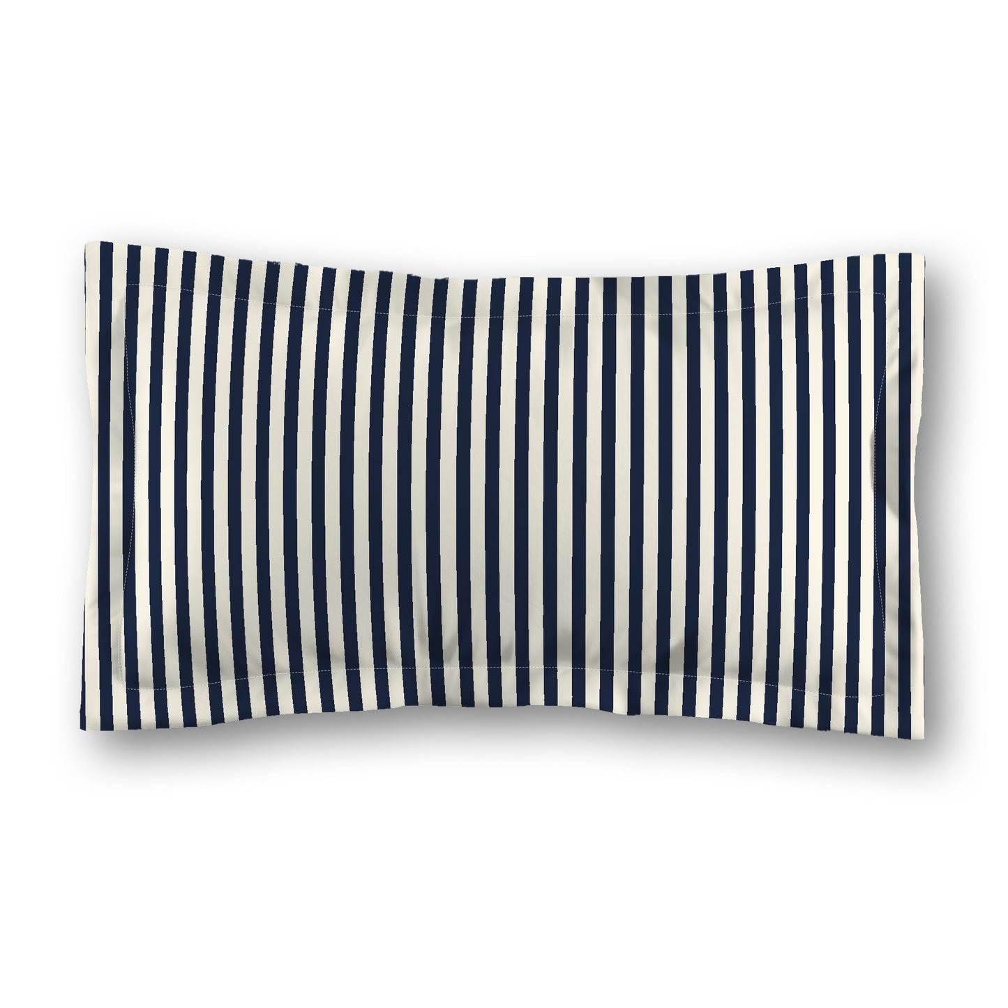 Pale Cream Microfibre Sham with Flange, Thin Navy Blue Bars on Front, White Reverse Side, Standard (width x length) 22 x 30 inches / 56 x 76 cm