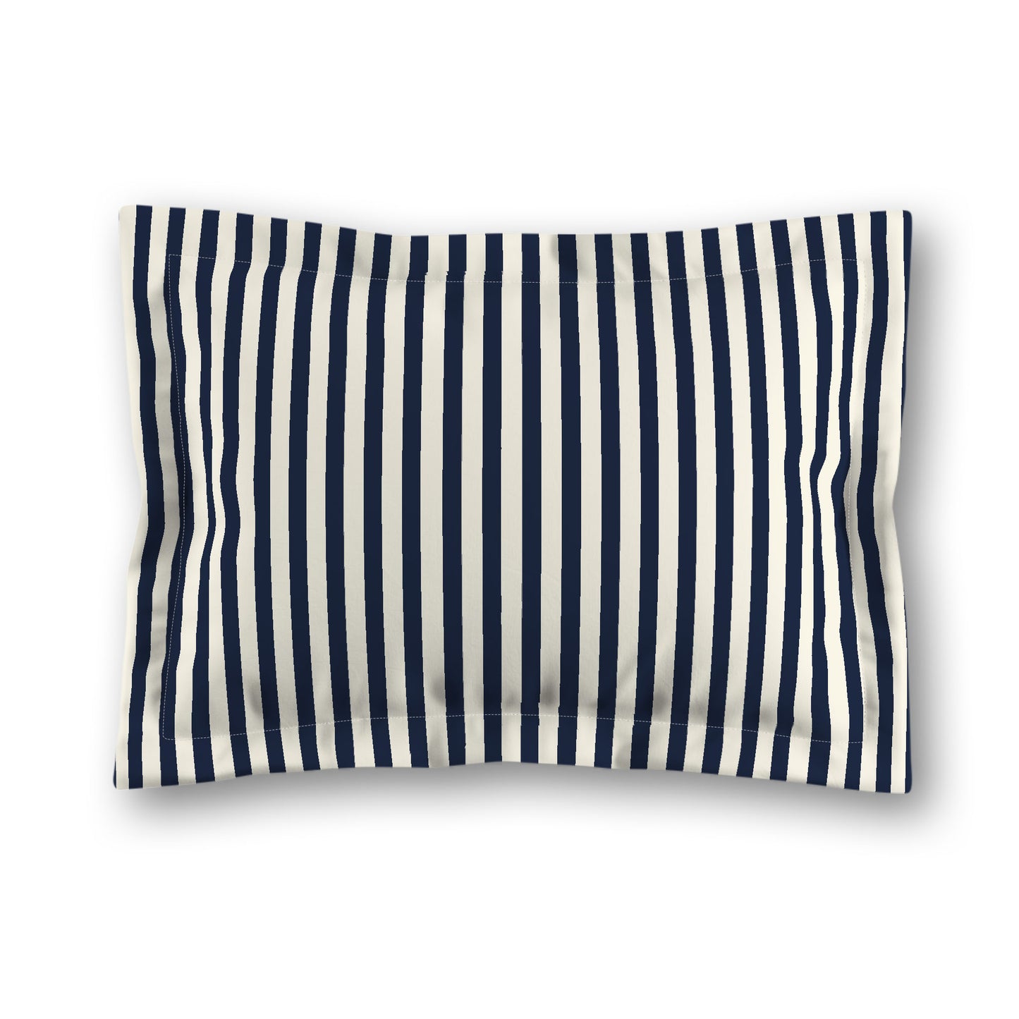 Pale Cream Microfibre Sham with Flange, Thin Navy Blue Bars on Front, White Reverse Side, King (width x length) 22 x 38 inches / 56 x 97 cm