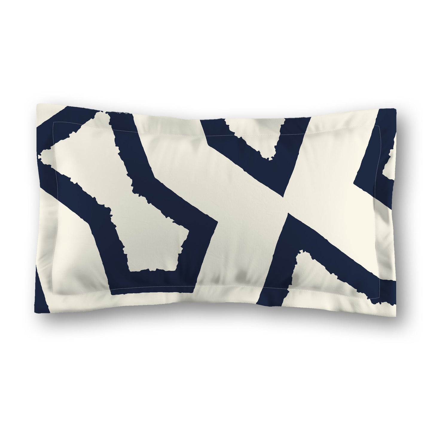 Pale Cream Microfibre Sham with Flange, Bold Navy Blue Graphic on Front, White Reverse Side, Standard (width x length) 22 x 30 inches / 56 x 76 cm