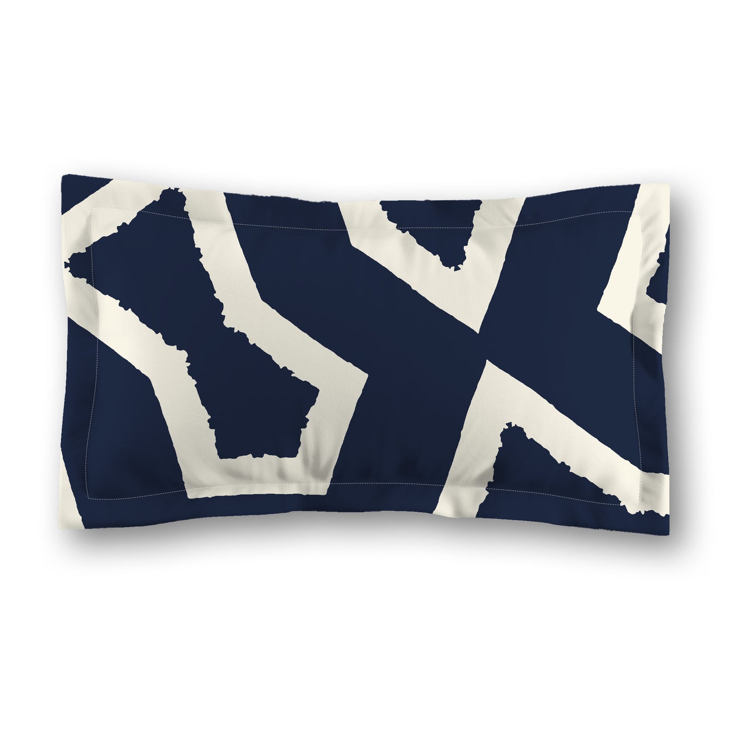 Navy Blue Microfiber Pillow Sham with Flange, Bold Pale Cream Graphic on Front, White Reverse Side, Standard (width x length) 22 x 30 inches / 56 x 76 cm