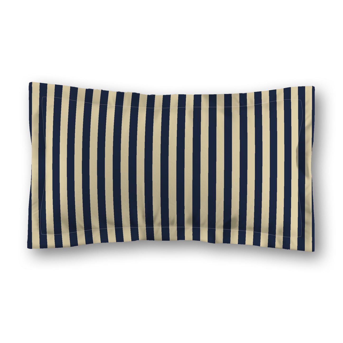 Desert Sand Microfibre Sham with Flange, Navy Blue Bars on Front, Tan Reverse Side, Standard (width x length) 22 x 30 inches / 56 x 76 cm