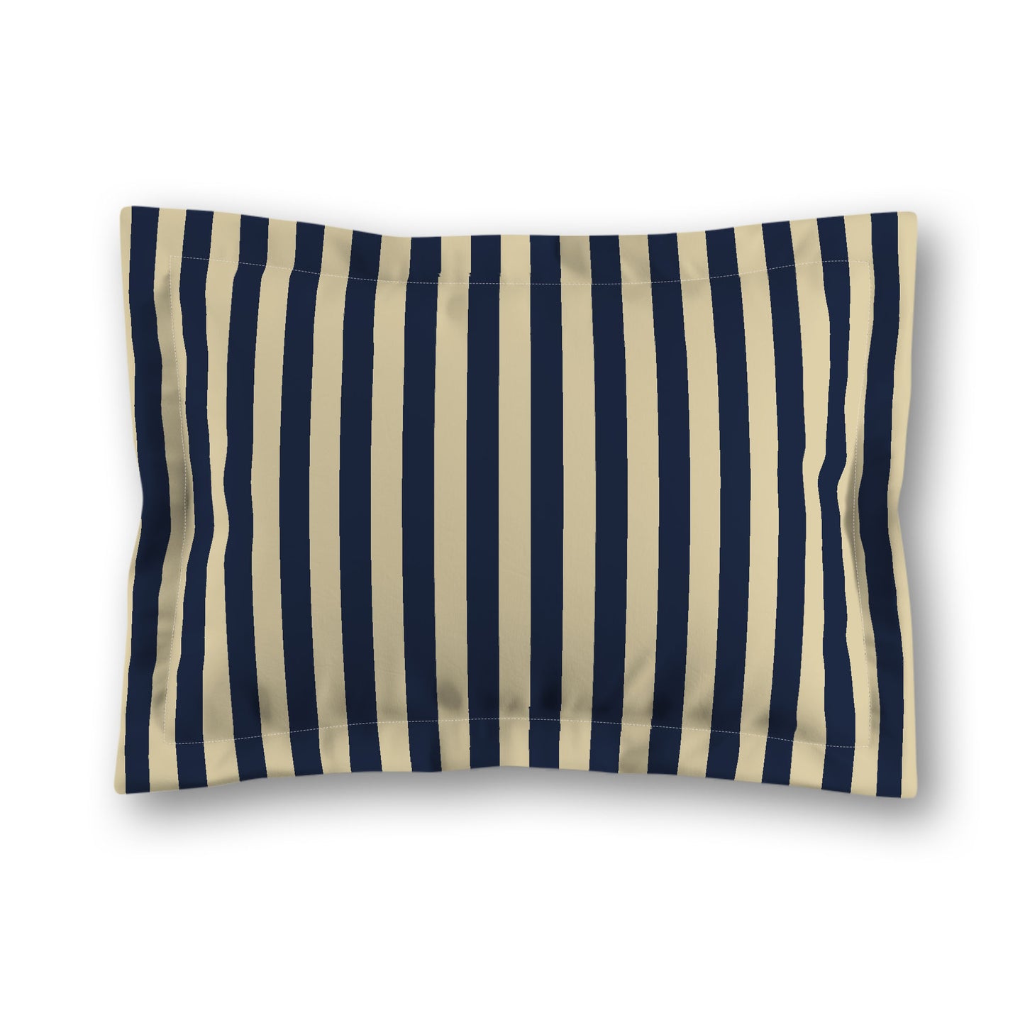 Desert Sand Microfibre Sham with Flange, Navy Blue Bars on Front, Tan Reverse Side, King (width x length) 22 x 38 inches / 56 x 97 cm