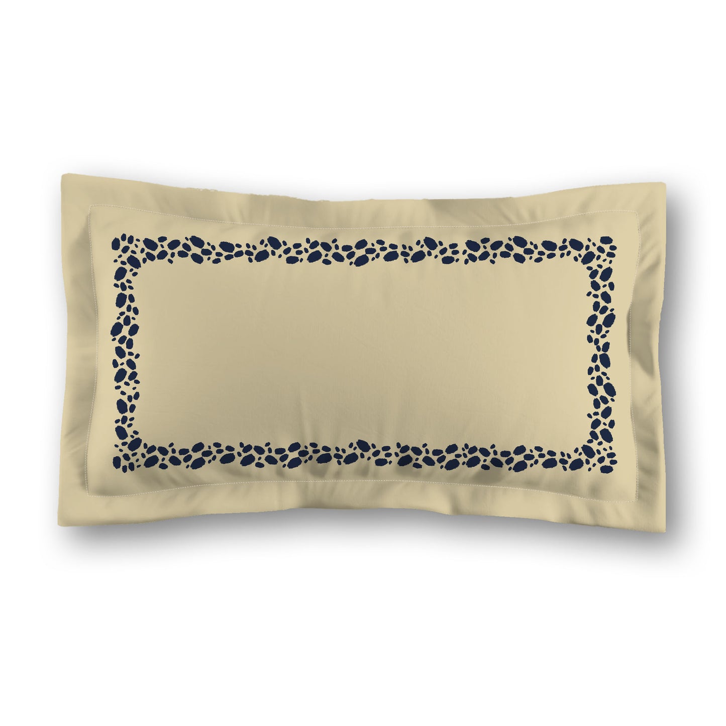 Desert Sand Microfibre Pillow Sham with Flange, Navy Blue Hand-painted Dab Motif Print, Classic Border, Tan Reverse Side, Standard (width x length) 22 x 30 inches / 56 x 76 cm