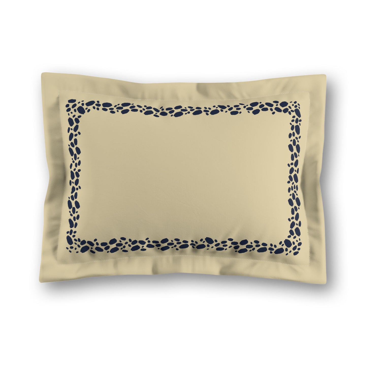 Desert Sand Microfibre Pillow Sham with Flange, Navy Blue Hand-painted Dab Motif Print, Classic Border, Tan Reverse Side, King (width x length) 22 x 38 inches / 56 x 97 cm