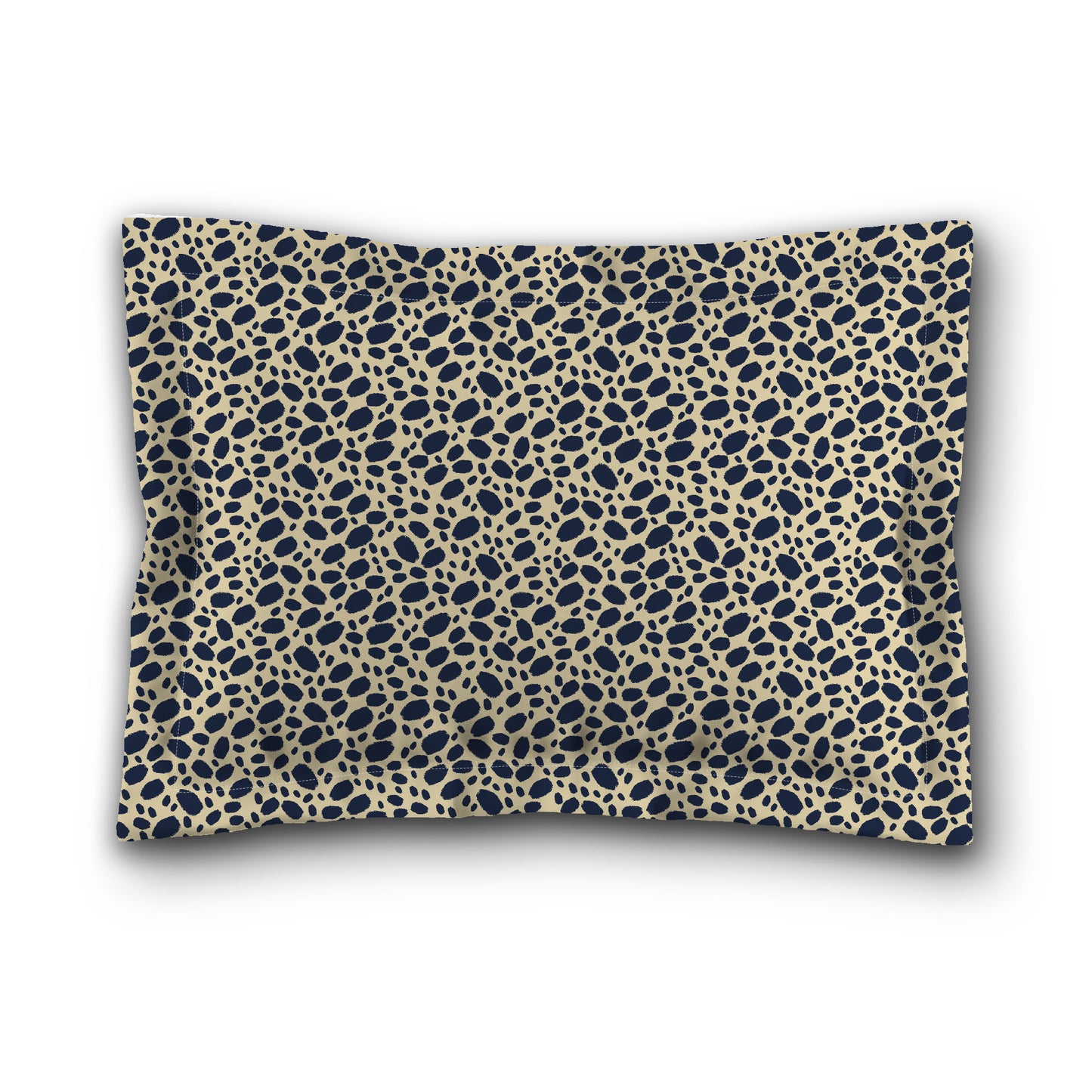 Desert Sand Microfibre Pillow Sham with Flange, Navy Blue Hand-painted Dab Motif Print, Tan Reverse Side, King (width x length) 22 x 38 inches / 56 x 97 cm