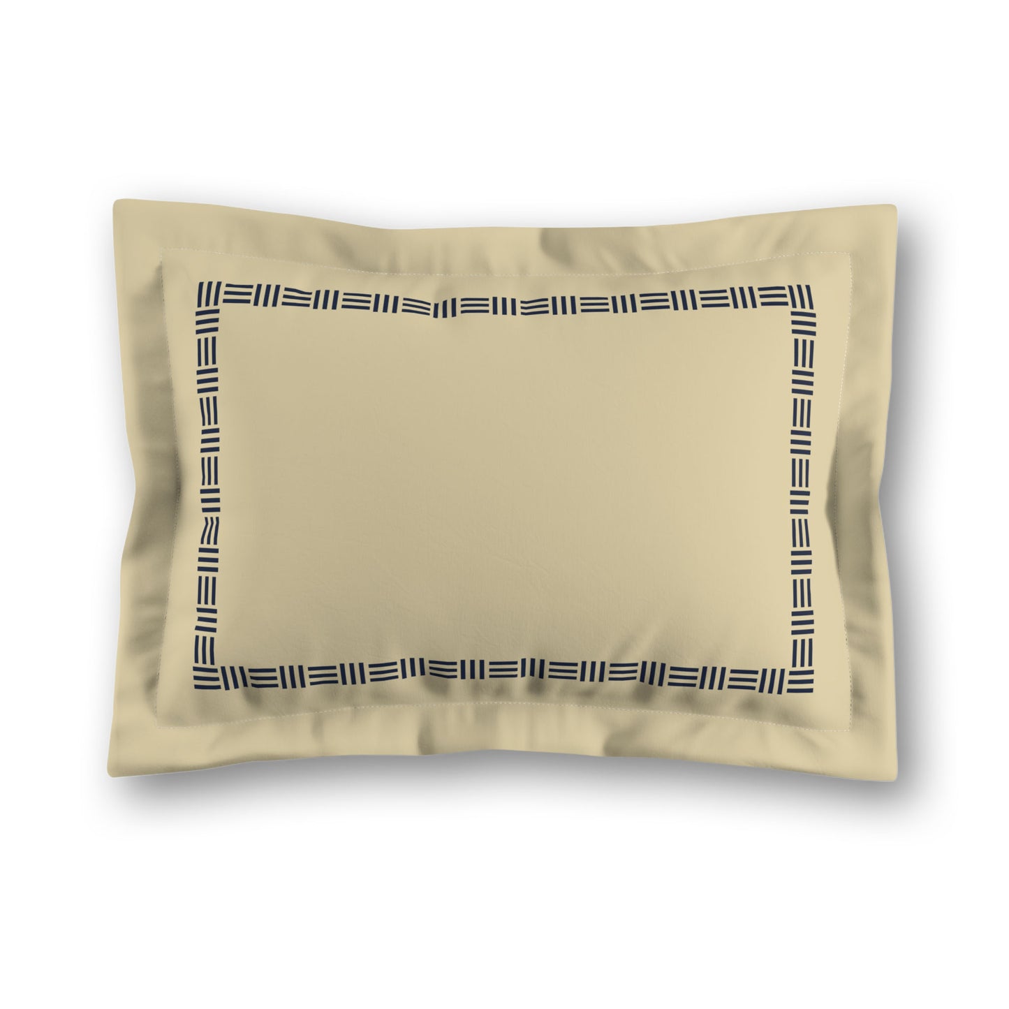 Desert Sand Microfibre Pillow Sham with Flange, Navy Blue Single Weave Motif Print, Classic Border, Tan Reverse Side, King (width x length) 22 x 38 inches / 56 x 97 cm