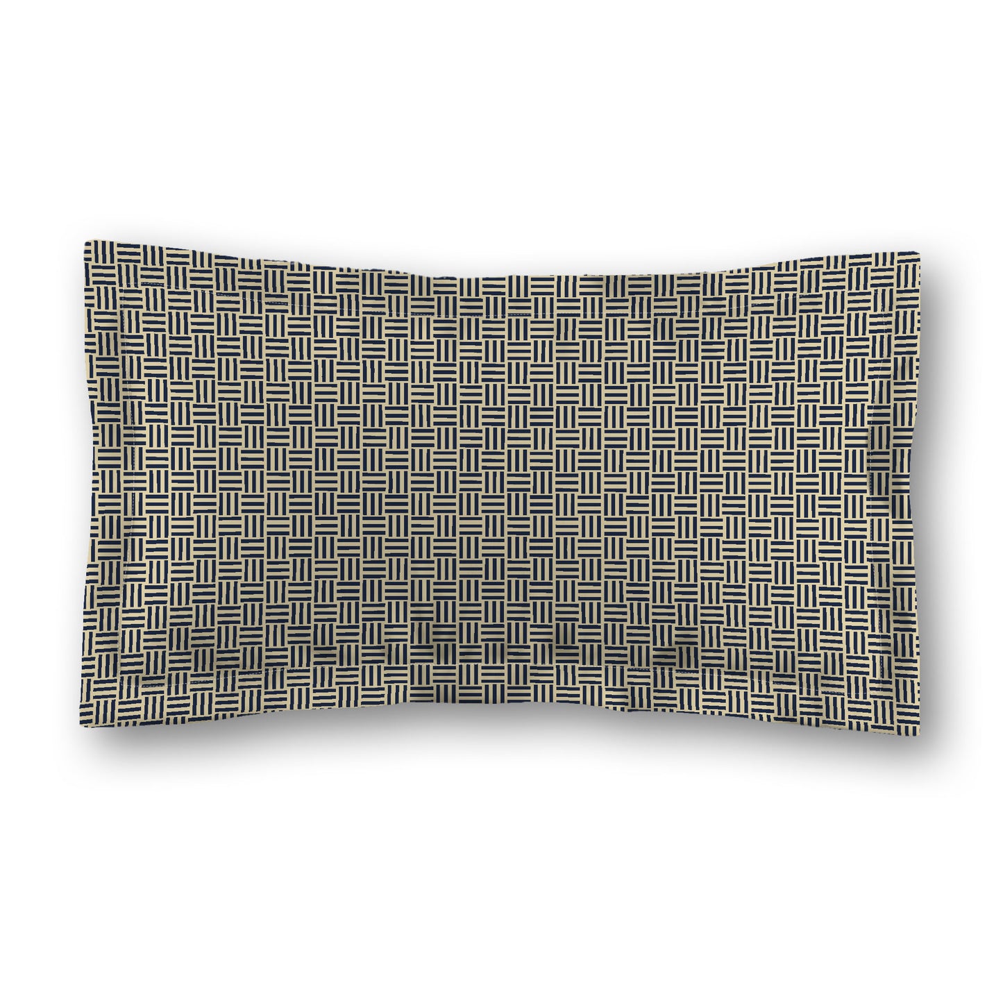 Desert Sand Microfibre Pillow Sham with Flange, Navy Blue Single Weave Motif Print, Tan Reverse Side, Standard (width x length) 22 x 30 inches / 56 x 76 cm