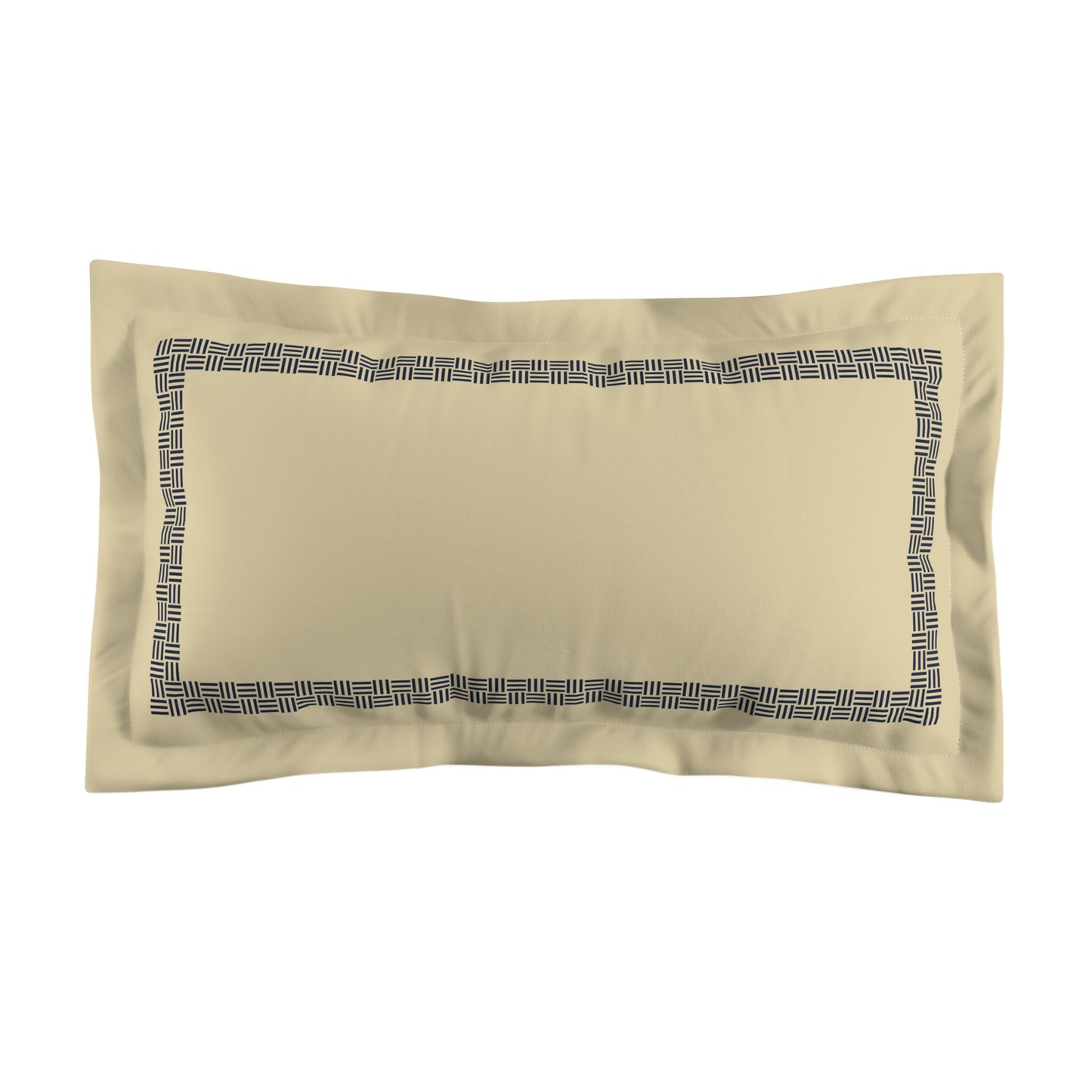 Desert Sand Microfibre Pillow Sham with Flange, Navy Blue Double Weave Motif Print, Classic Border, Tan Reverse Side, Standard (width x length) 22 x 30 inches / 56 x 76 cm