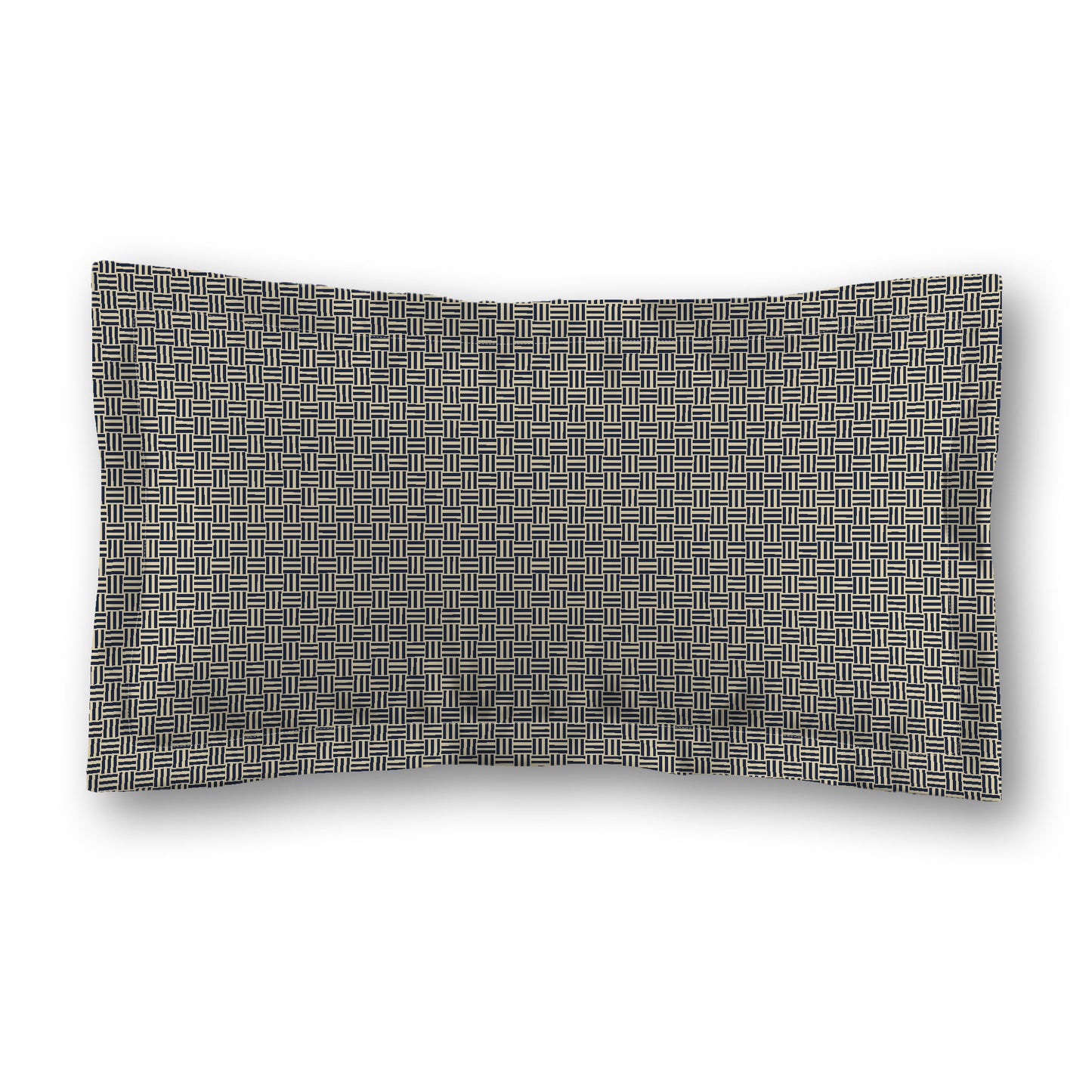 Desert Sand Microfibre Pillow Sham with Flange, Navy Blue Double Weave Motif Print, Tan Reverse Side, Standard (width x length) 22 x 30 inches / 56 x 76 cm