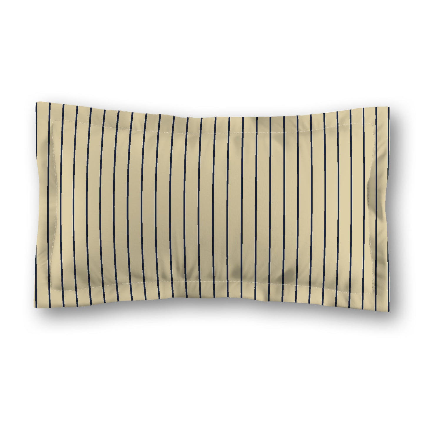 Desert Sand Microfibre Sham with Flange, Navy Blue Stripes on Front, Tan Reverse Side, Standard (width x length) 22 x 30 inches / 56 x 76 cm