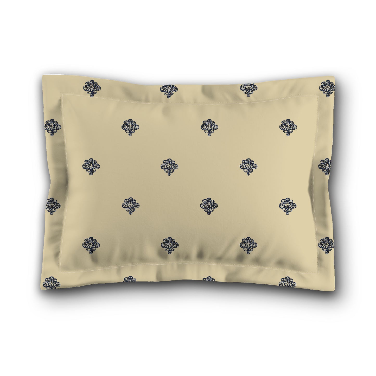 Desert Sand Microfibre Pillow Sham with Flange, Navy Blue Hand-painted Swizzle Motif Print, Tan Reverse Side, King (width x length) 22 x 38 inches / 56 x 97 cm