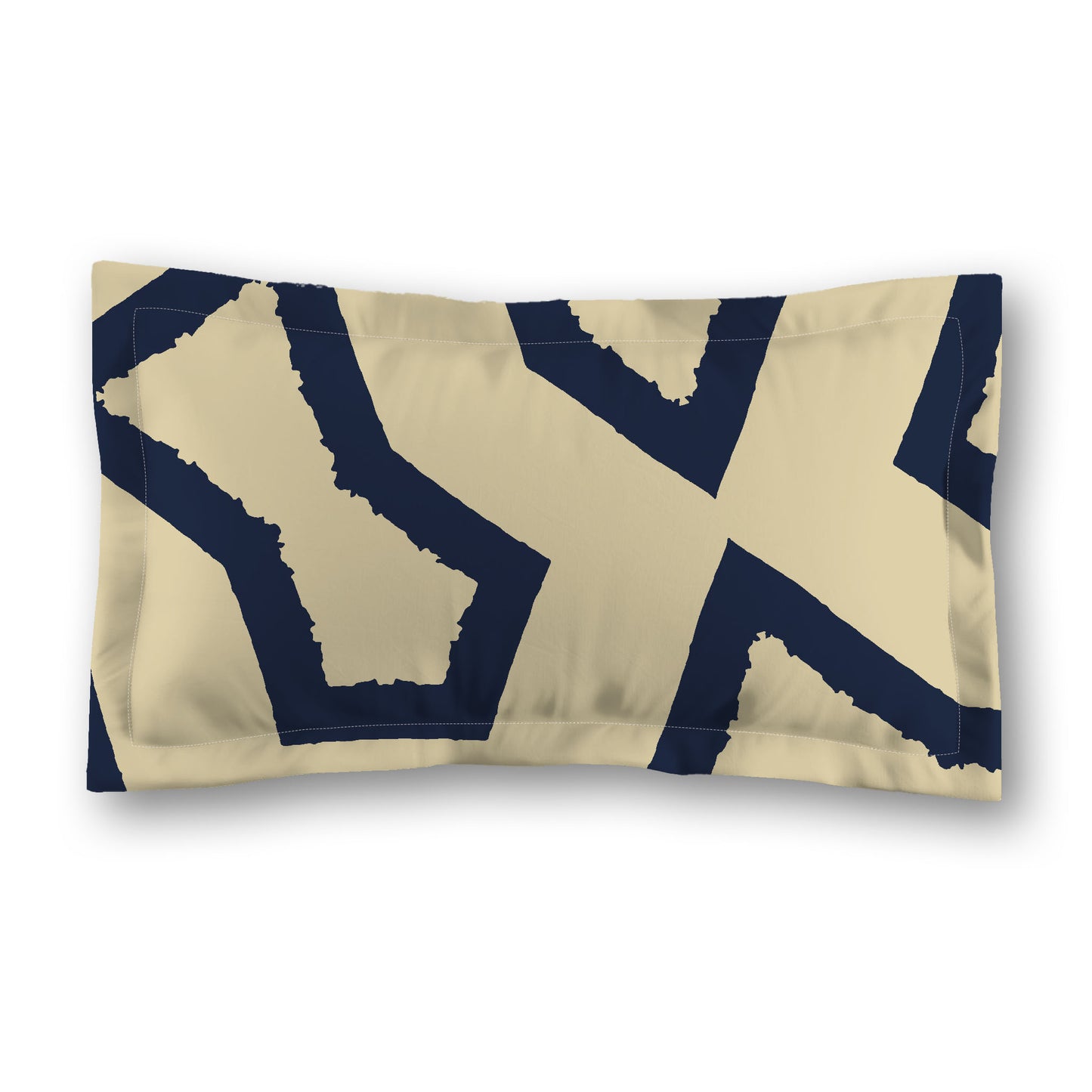 Desert Sand Microfibre Sham with Flange, Bold Navy Blue Graphic on Front, Tan Reverse Side, Standard (width x length) 22 x 30 inches / 56 x 76 cm